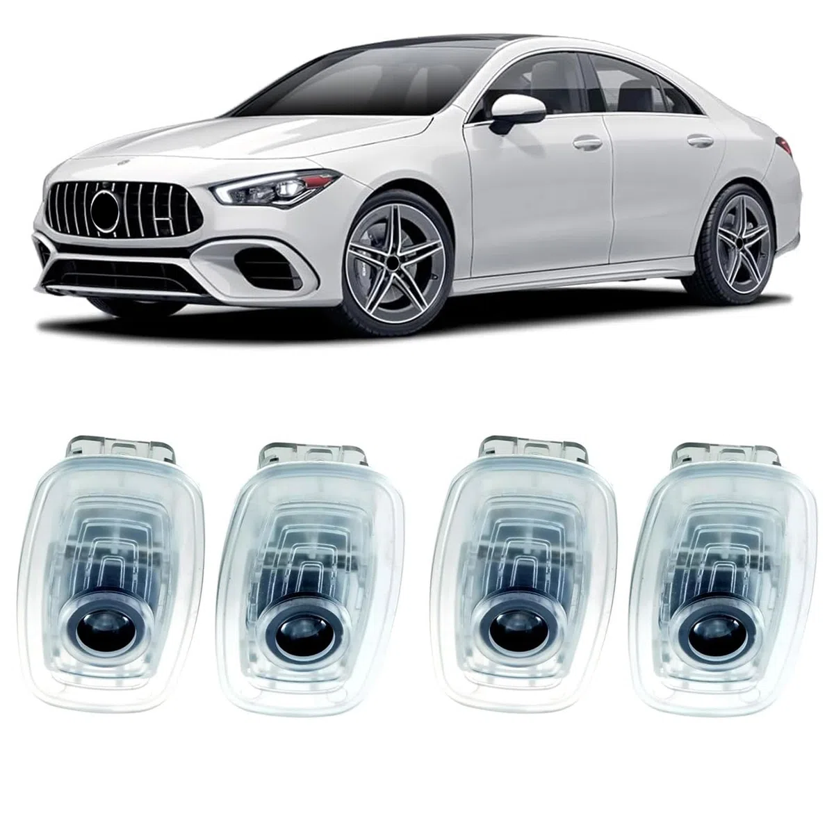 4 unidades de luces para puerta de coche con logotipo AMG para Mercedes CLA C118 X118 CLS C257 Clase E C238 A238 Proyectores de puerta Iluminación de entrada Iluminación para debajo del suelo