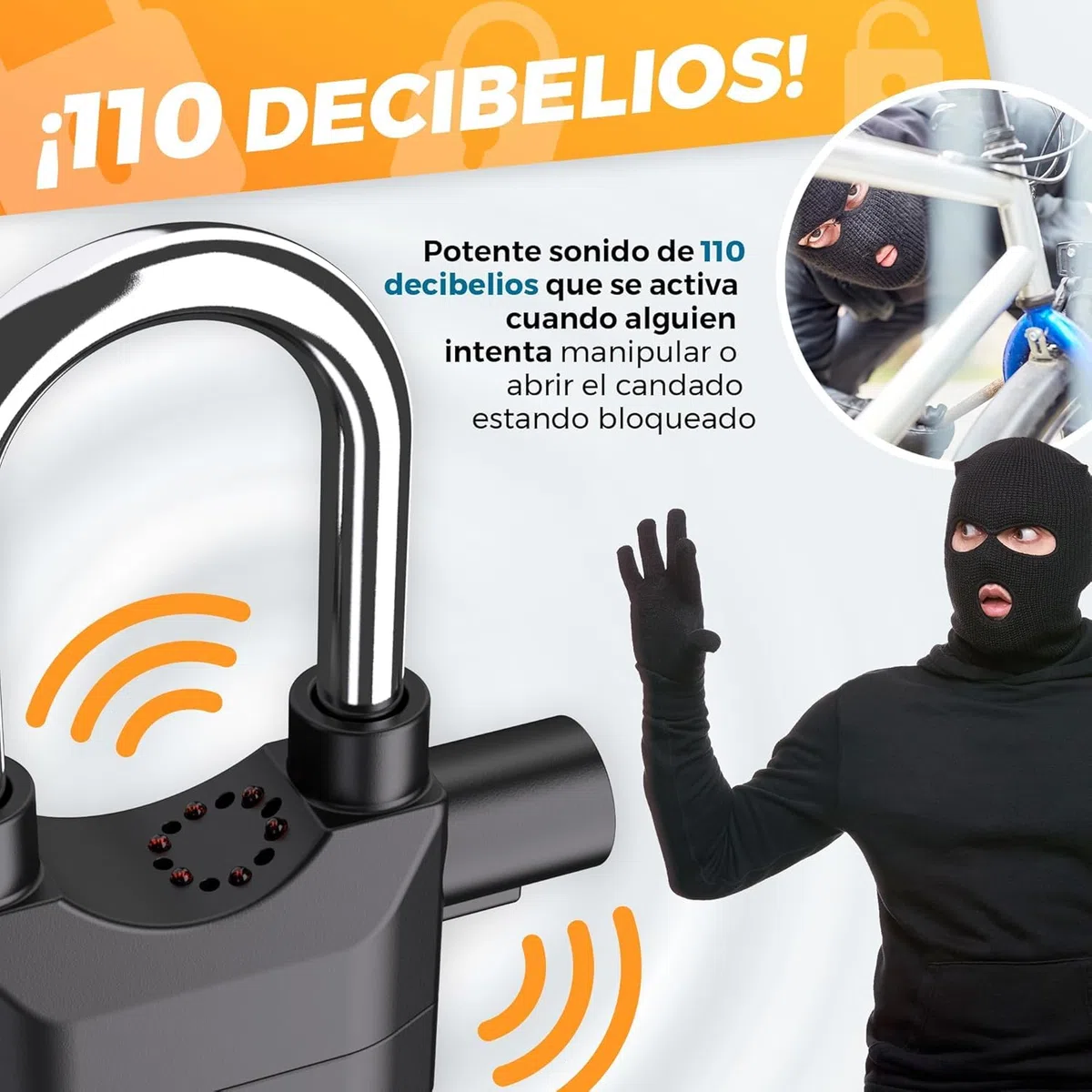 Candado para Moto Alarma 110dB para Antirrobo de Patinetes y Bicicletas - Disco de Freno con Cable Recordatorio de 1.5m y Pilas Incluidas de Acero Inoxidable