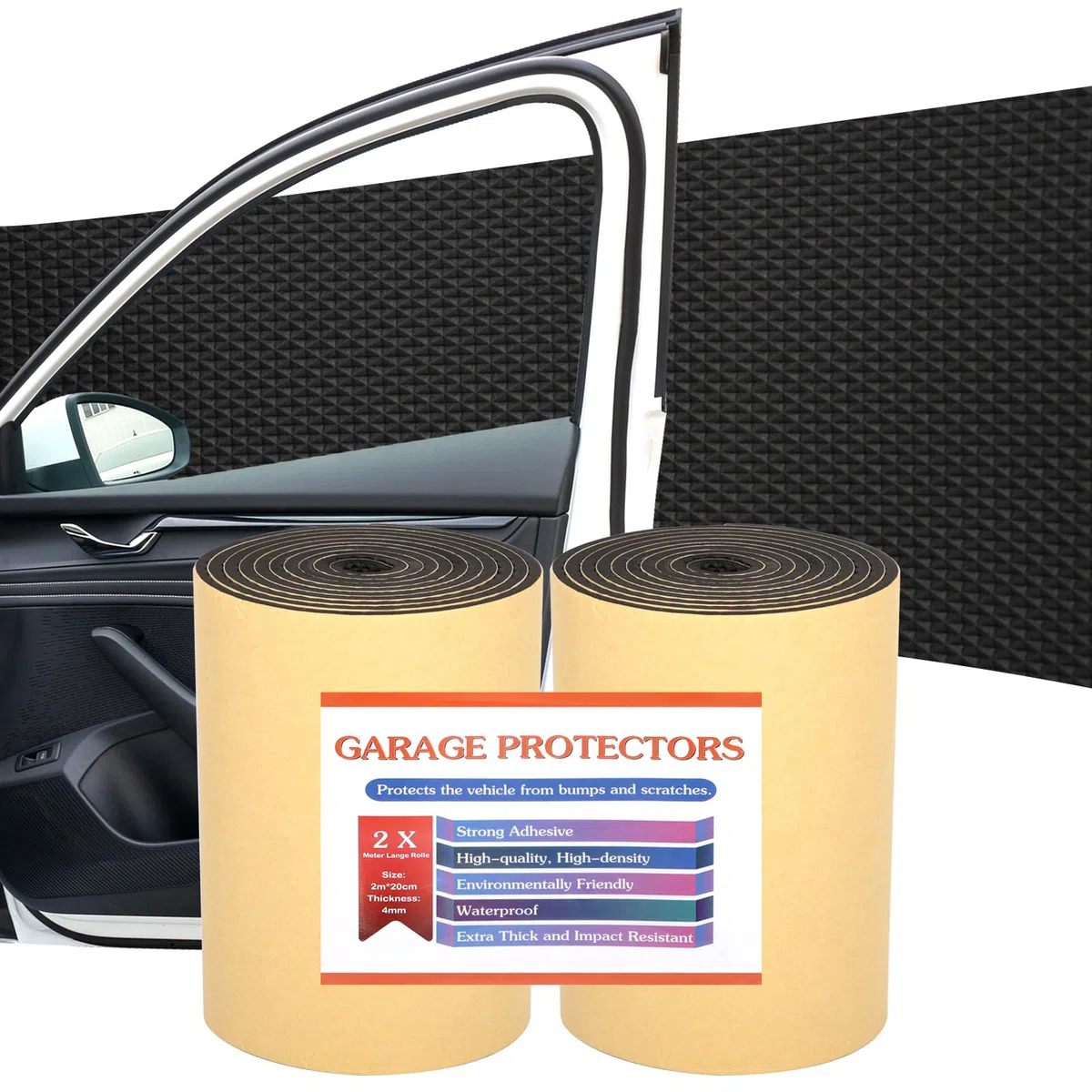 2 protectores de pared de garaje, espuma autoadhesiva, 2 m x 20 cm x 4 mm, protección para puerta de garaje, protección de pared, garaje, autoadhesivo, para puertas de coche, garajes y