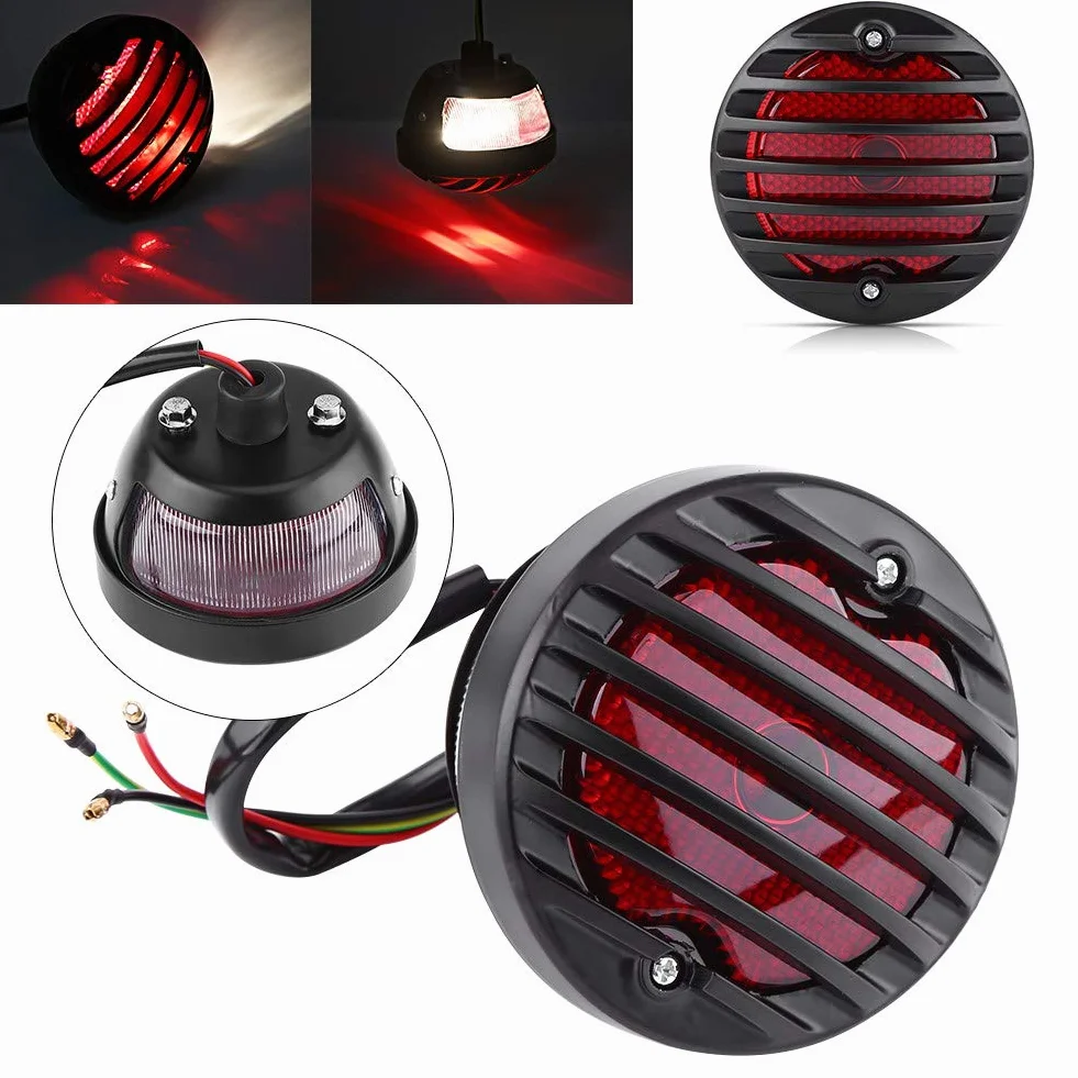 Luz Trasera de Freno, Yctze Univerdsal Negro Redondo Luz de Freno Trasera de Motocicleta para Patinetes Bobber Chopper ATV