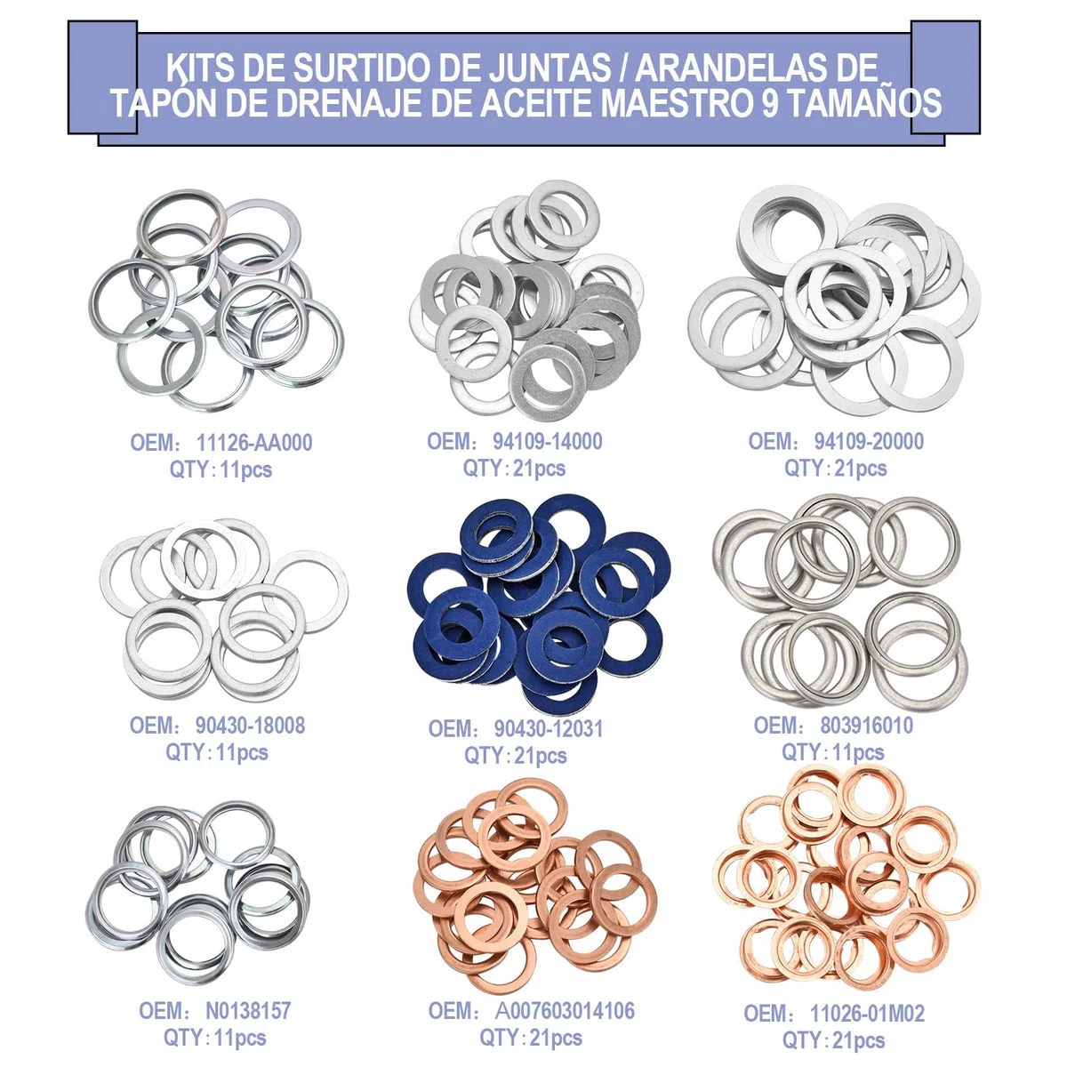 Juego de 149 juntas de tapón de drenaje de aceite, 9 tamaños, piezas de repuesto de motor automotriz, kit de sellos de arandelas para Toyota, Honda, Subaru, VW, Audi, Mercedes Benz