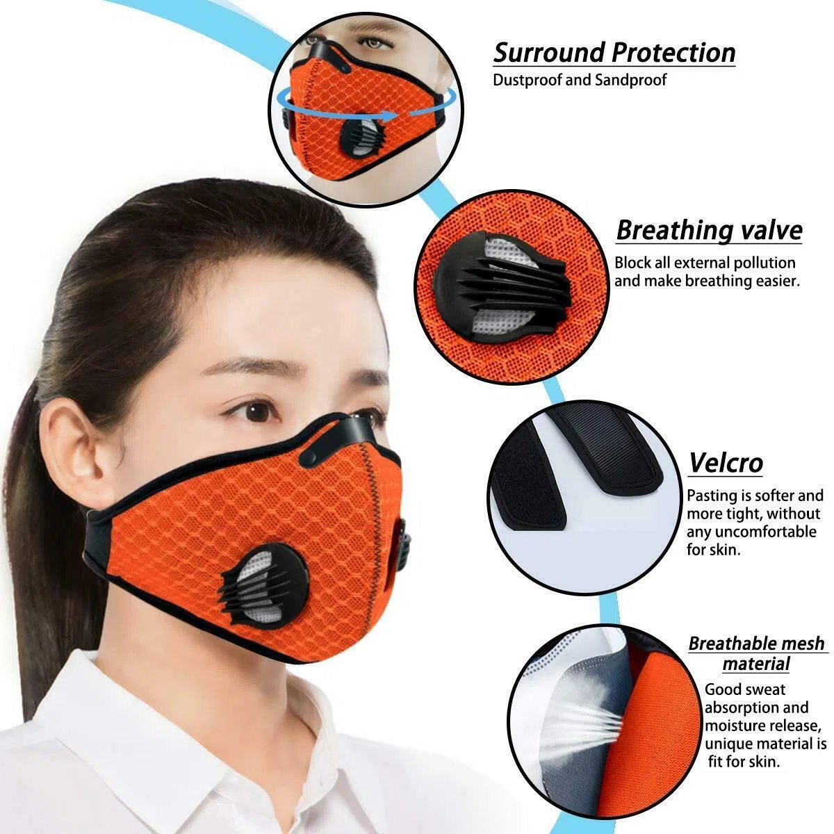 Riloer Máscara antipolvo, máscara facial con filtro de polvo para ciclismo, motocicleta, motocicleta, bicicleta, máscara anticontaminación, filtro antipolvo de media cara, azul
