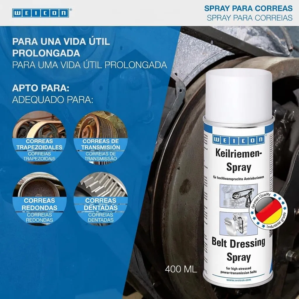 WEICON Spray para Correas | 400 ml | Para correas de transmisión de servicio pesado | Transparente