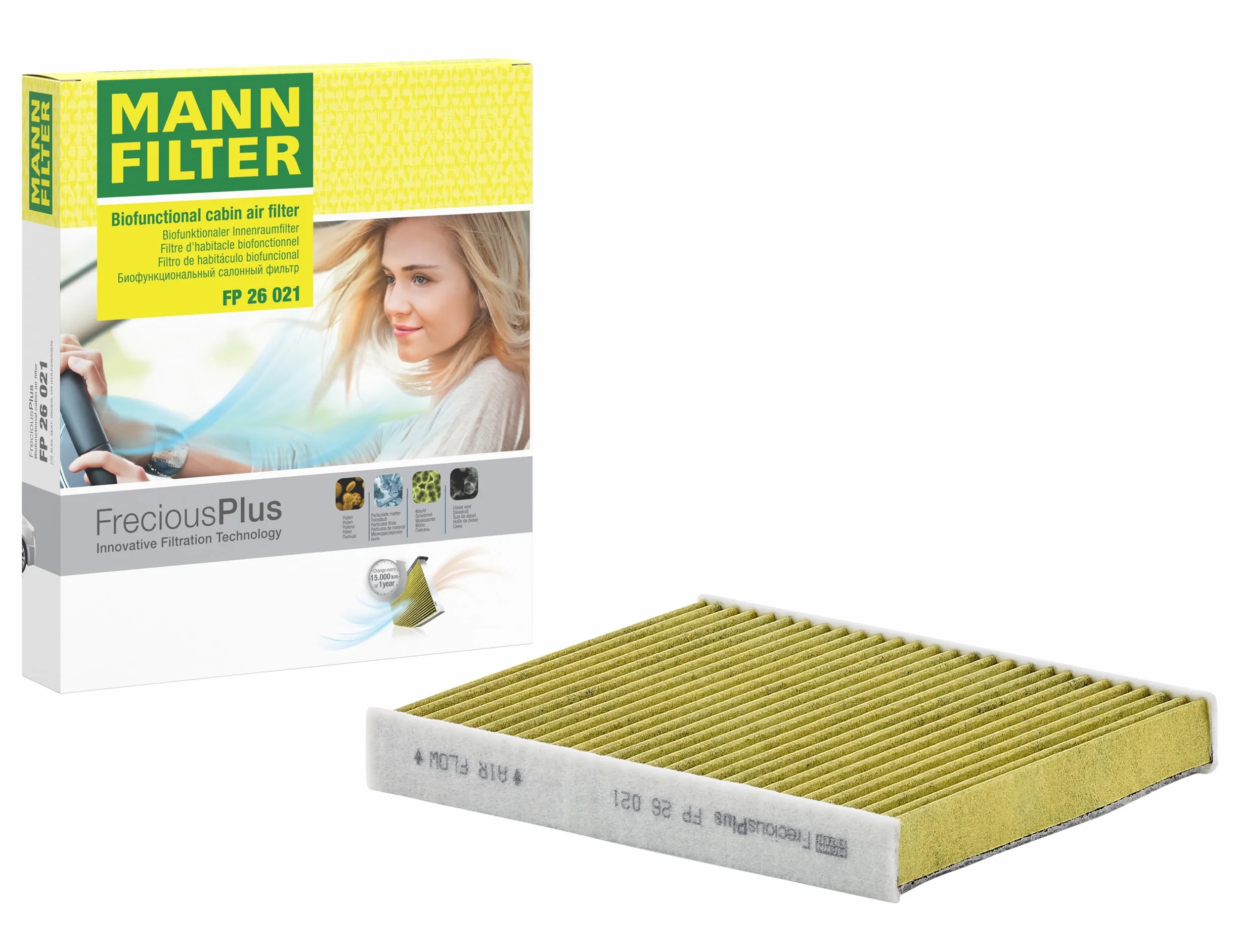 MANN-FILTER FP 26 021 Filtro de aire de cabina - FreciousPlus Filtro de Polen Biofuncional - para Automóviles + Vehículos de transporte