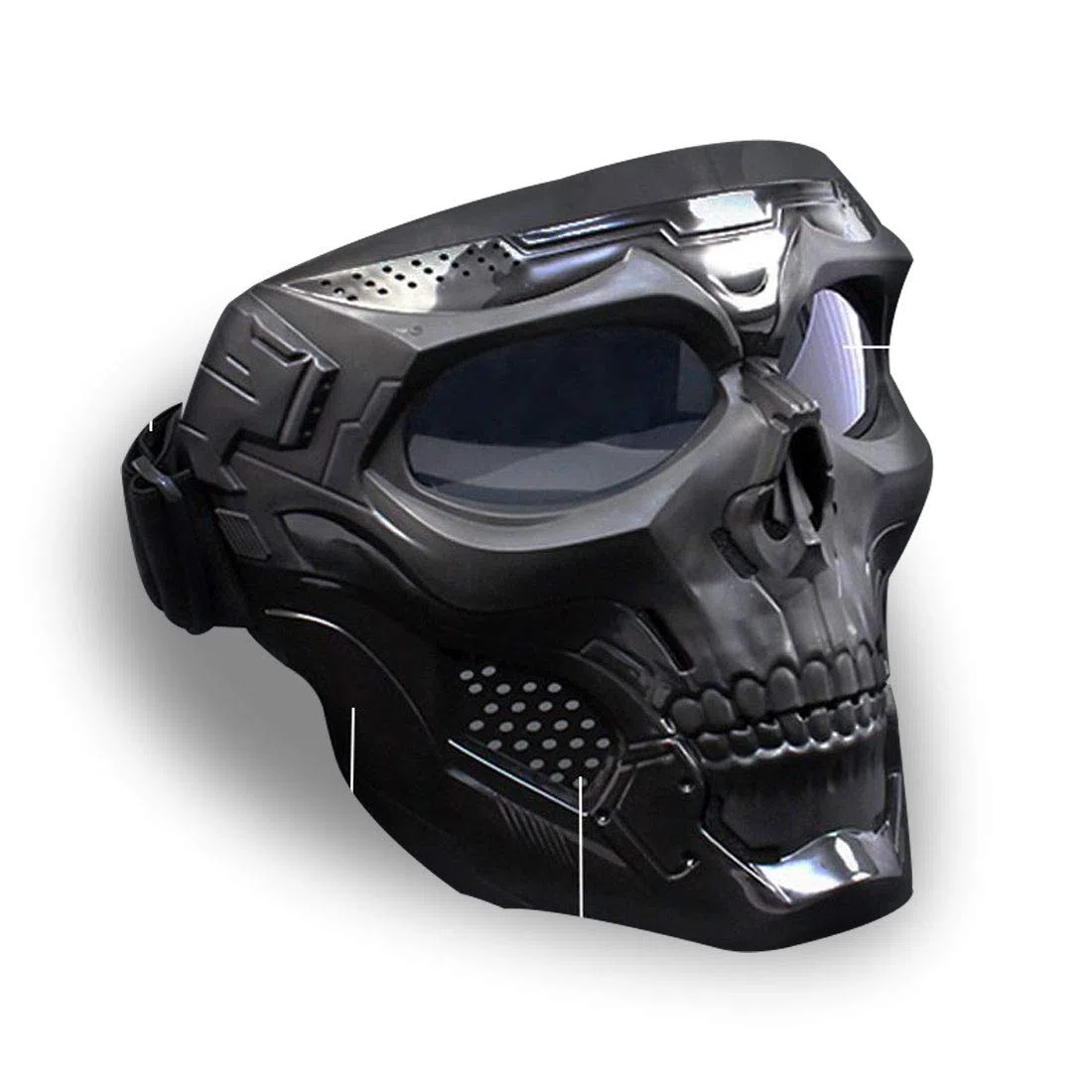 Máscara de Mensajero de Calavera de Halloween con máscara Facial extraíble, máscara Facial de Motocicleta con Gafas Desmontables y Filtro de Boca para Cascos Vintage