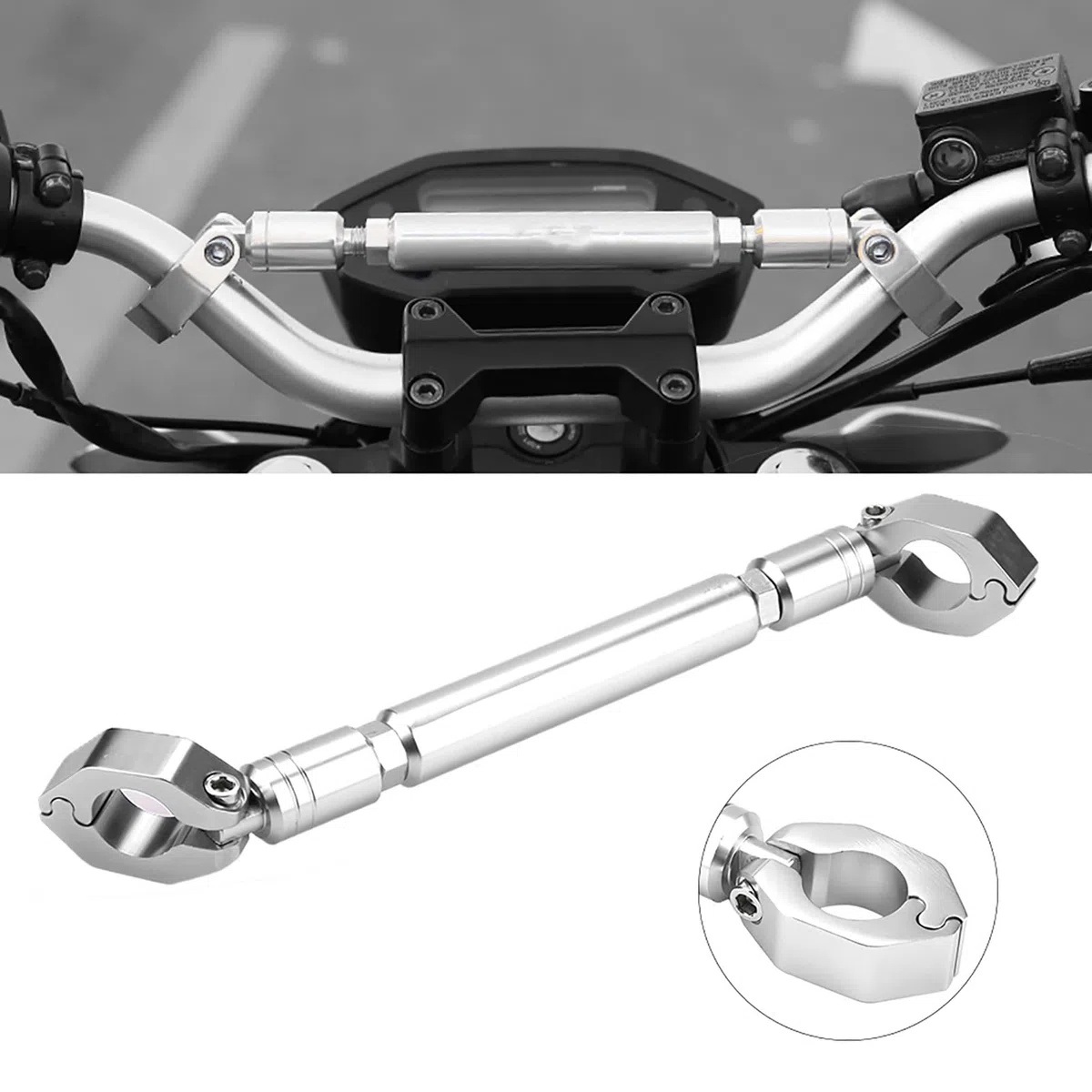 Barra de equilibrio de la motocicleta, universal de 22 mm de aleación de aluminio barra cruzada manillar motocicleta refuerza palanca Accesorios (plata) manillar cruz manillar abrazadera universal mot