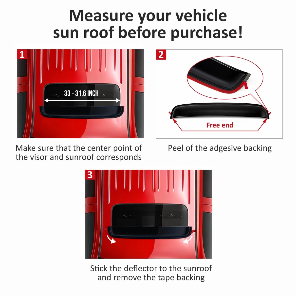 Voron Glass Deflector de Viento Extra Duradero para Techo corredizo de 37.8 Pulgadas, Deflector de Visera de Ventana de Techo de Coche con Cinta Adhesiva, Protector Universal de Sol y Lluvia Negro