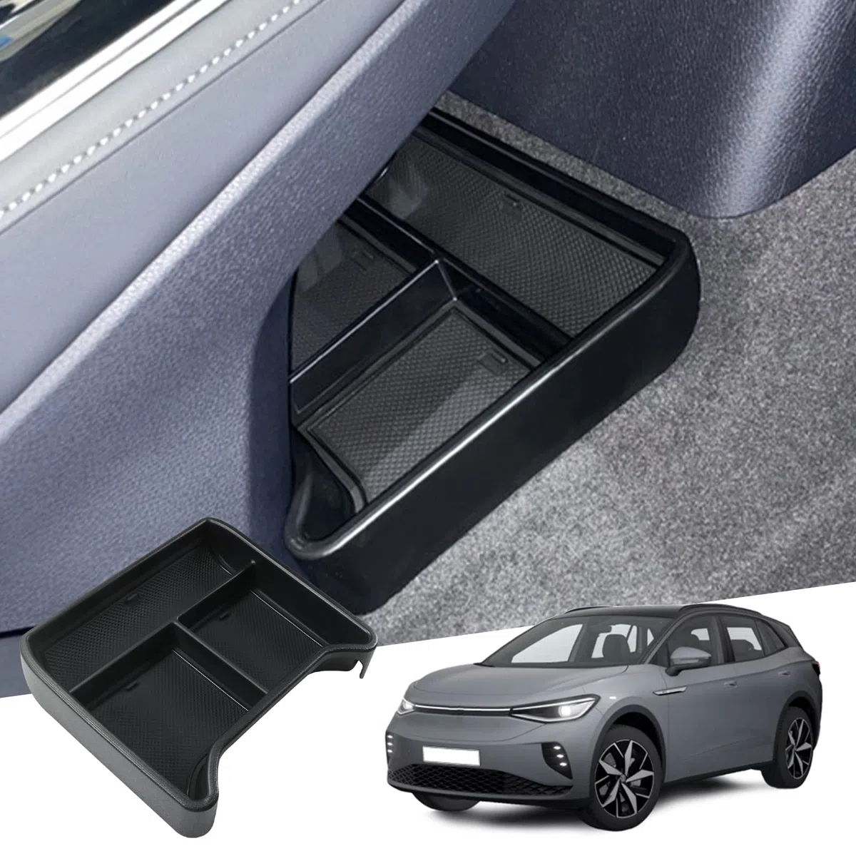GAFAT Compatible con VW ID.4 2021-2025 2026 Caja de Almacenamiento para Consola Central, Organizador de la Guantera Inferior de Consola Central, ID4 Accesorios (Negro)