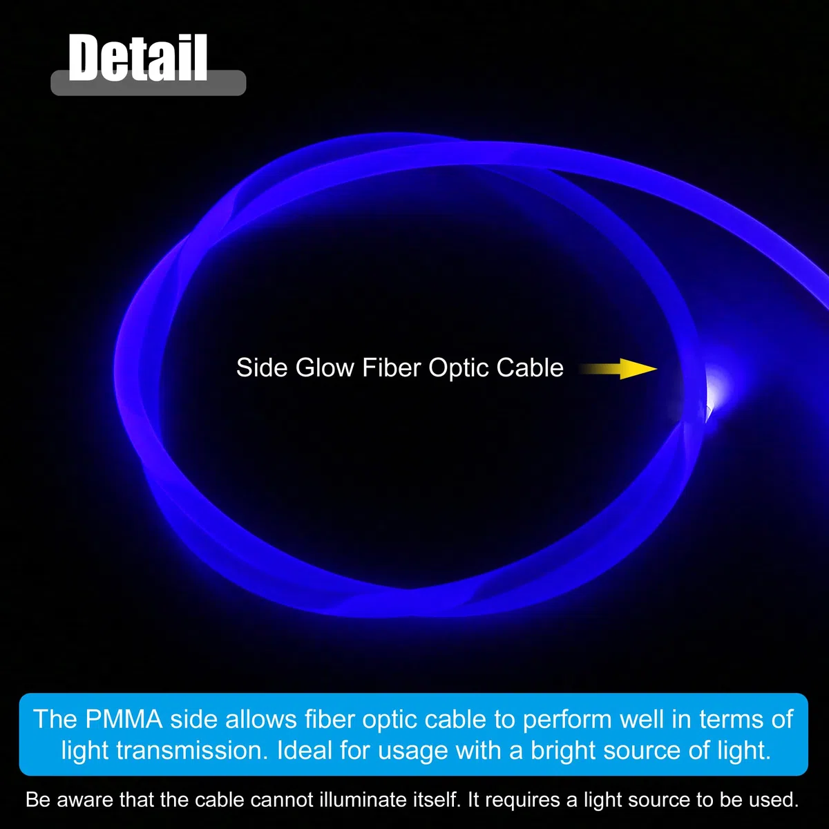 QUARKZMAN Cable de Fibra Óptica Luminosa De 1,5 M Y 4 mm con Iluminador Led Azul - 2 Unidades
