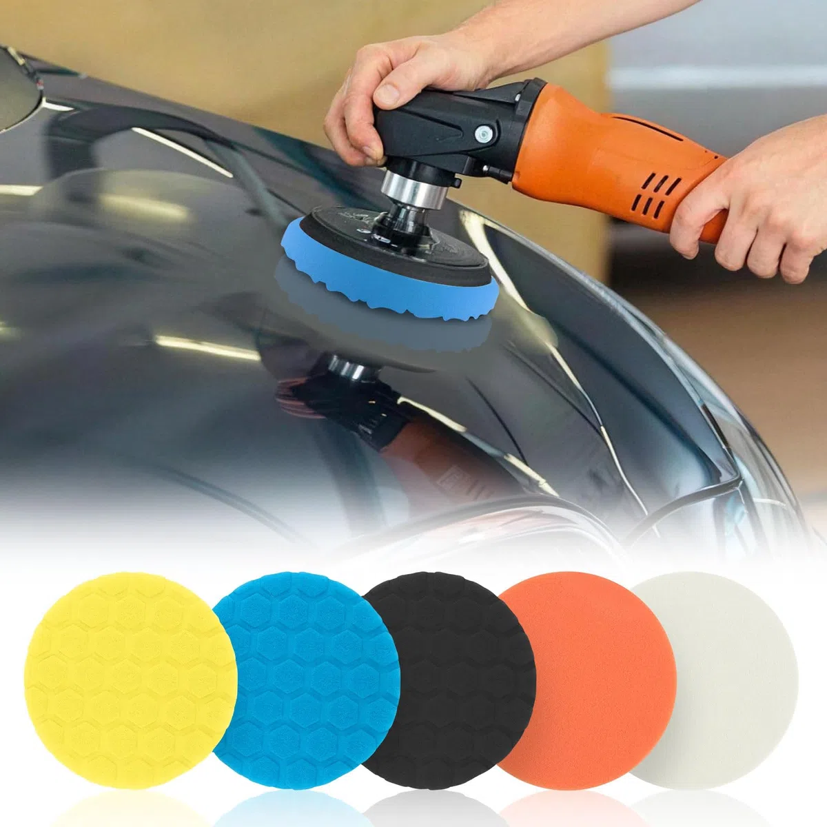 9 Piezas Almohadillas de Pulido 150mm Kit de Esponjas de Pulido Esponjas Planas para Pulido Spugna a Nido d’Ape e Ondulata 150mm Esponja de Pulir para Coche para máquina de pulir excéntrica