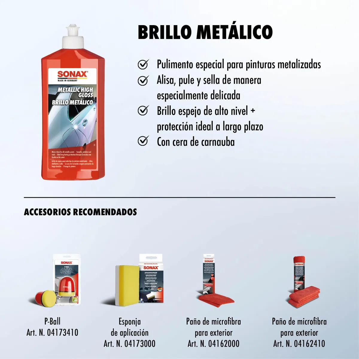 SONAX Pulimento metalizado alto brillo (500ml) limpia, pule, sella y abrillanta. Con cera de carnauba para una protección prolongada| N.° 03172000-544
