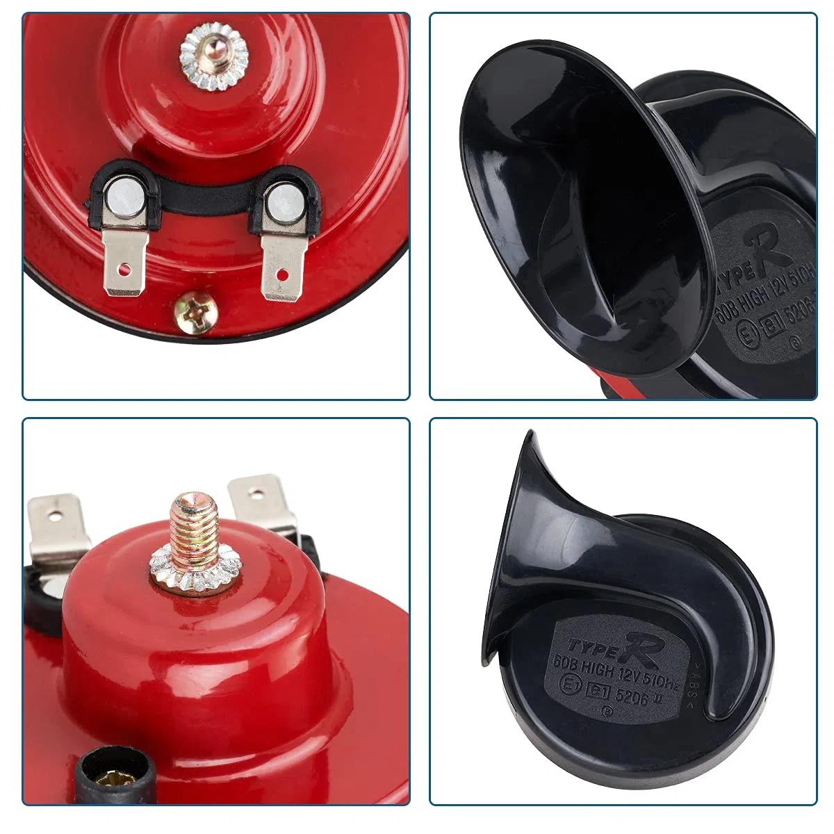 Kikuo Cuerno de Caracol Universal de Doble Tono, Bocina de Aire, con Forma de Caracol, Piezas Bocina de Coche para Coches Camiones Motocicletas Tren Barco, Fácil de Instalar (2 Piezas Rojo)