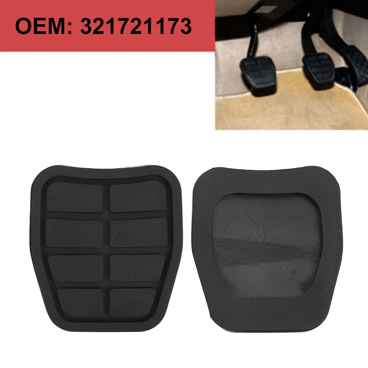 Almohadilla de Pedal de Freno, Material de Goma, Diseño Antideslizante, Reemplazo de Almohadilla de Pedal de Embrague de 2 Piezas para Vehículo 321721173
