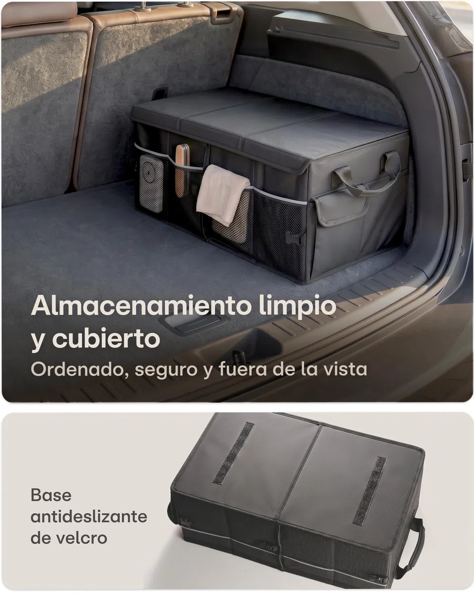 Praknu Organizador Maletero Coche con Tapa Pequeño 35L – Plegable a 15L – 3 Compartimentos con 11 Bolsillos – Repelente al Agua y Antideslizante – Fácil de Transportar