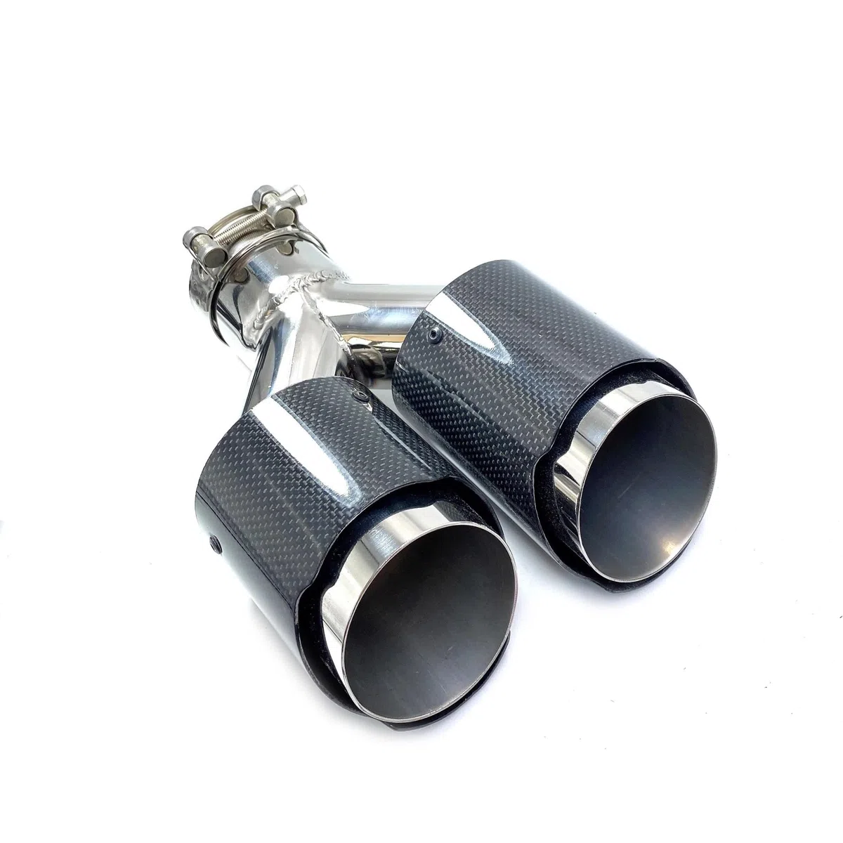 Punta Escape Fibra Carbono Doble Brillo Estilo Y Puntas Silenciador Tubo Trasero Puntas Cuádruples Universales 1 Par Tubo De Punta De Silenciador(76mm in-114mm out)
