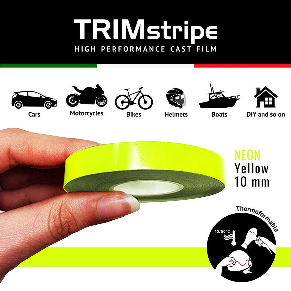 4R Quattroerre.it 10502 Franjas Trim Tiras Adhesivas para Coche, Amarillo Neón, 10 mm x 10 MT