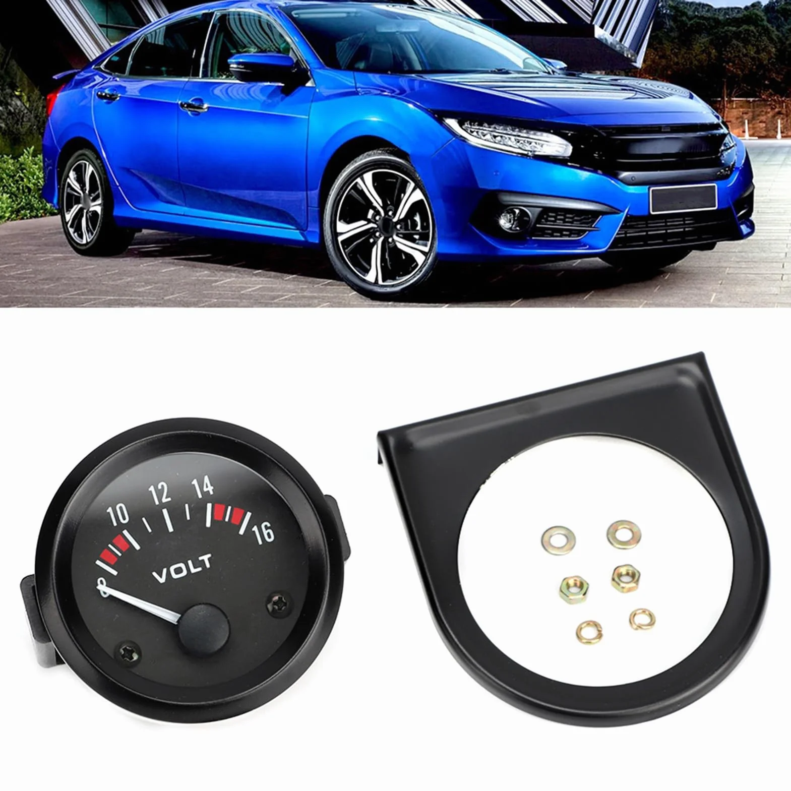 Voltímetro para Automóvil, Voltímetro Universal para Automóvil 12V 52 Mm Medidor de Voltaje Redondo 8-16V BX100007 para la Mayoría de los Automóviles de 12V