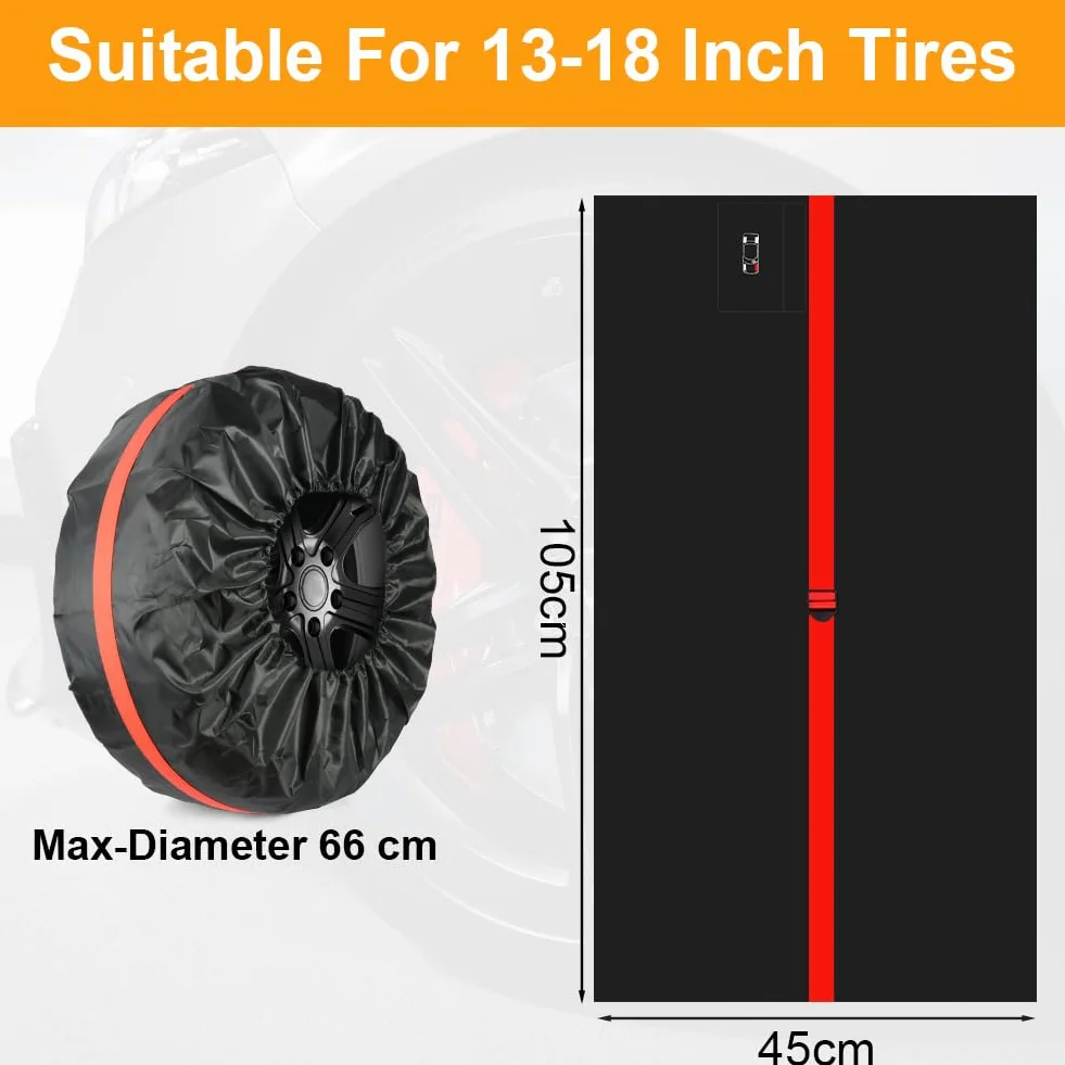 4 bolsas para neumáticos, funda de repuesto para llantas de coche de 13 a 18 pulgadas,Tyre Covers Con asa para protección de Ruedas,transporte y almacenamiento limpios,negro S(diámetro de 66 cm)