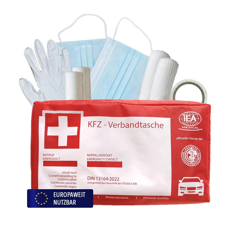 IEA Medical Kit de primeros auxilios para coche (45 piezas) | Kit de emergencia para coche, botiquín de primeros auxilios, asistencia para accidentes para coches y camiones, incluye manual de primeros