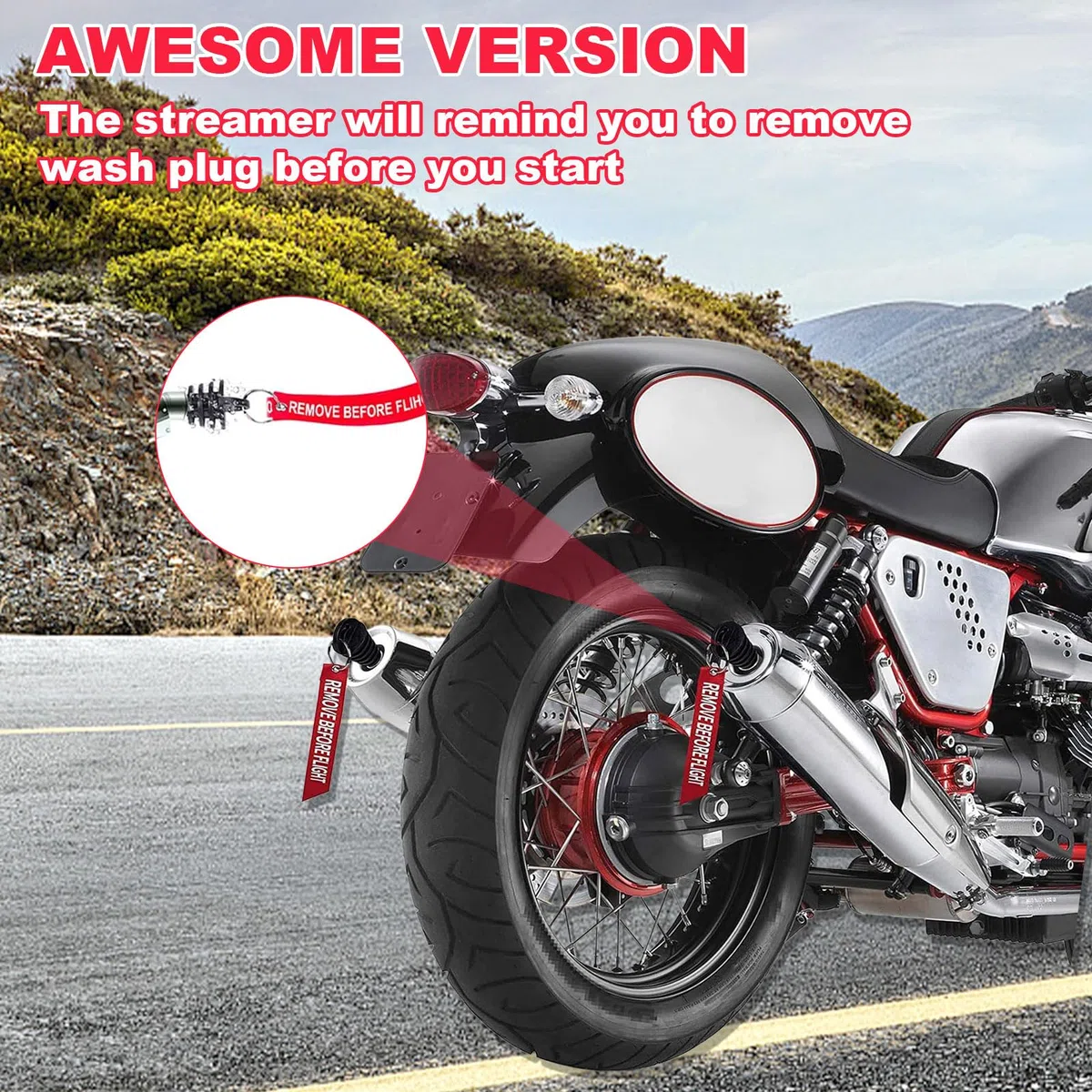 Tapón de lavado de escape de 15-38 mm/0,6-1,5", 2 tapones de lavado con 2 serpentinas, Tapón de Lavado de Escape de 2 Tiempos, Tapón de Escape Motocicleta para Motocicleta(Negro & Rojo)