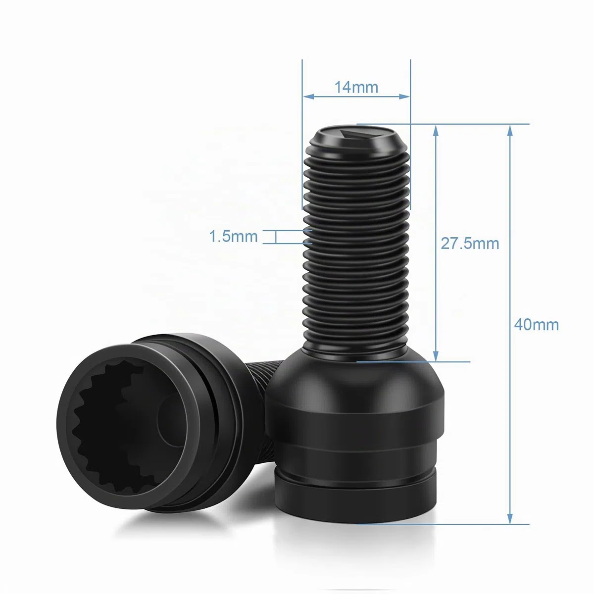 Tuerca Antirrobo de Rueda de Coche, Perno de Acero Negro, M14 x 1.5mm, Conjunto de Seguridad Bloqueable