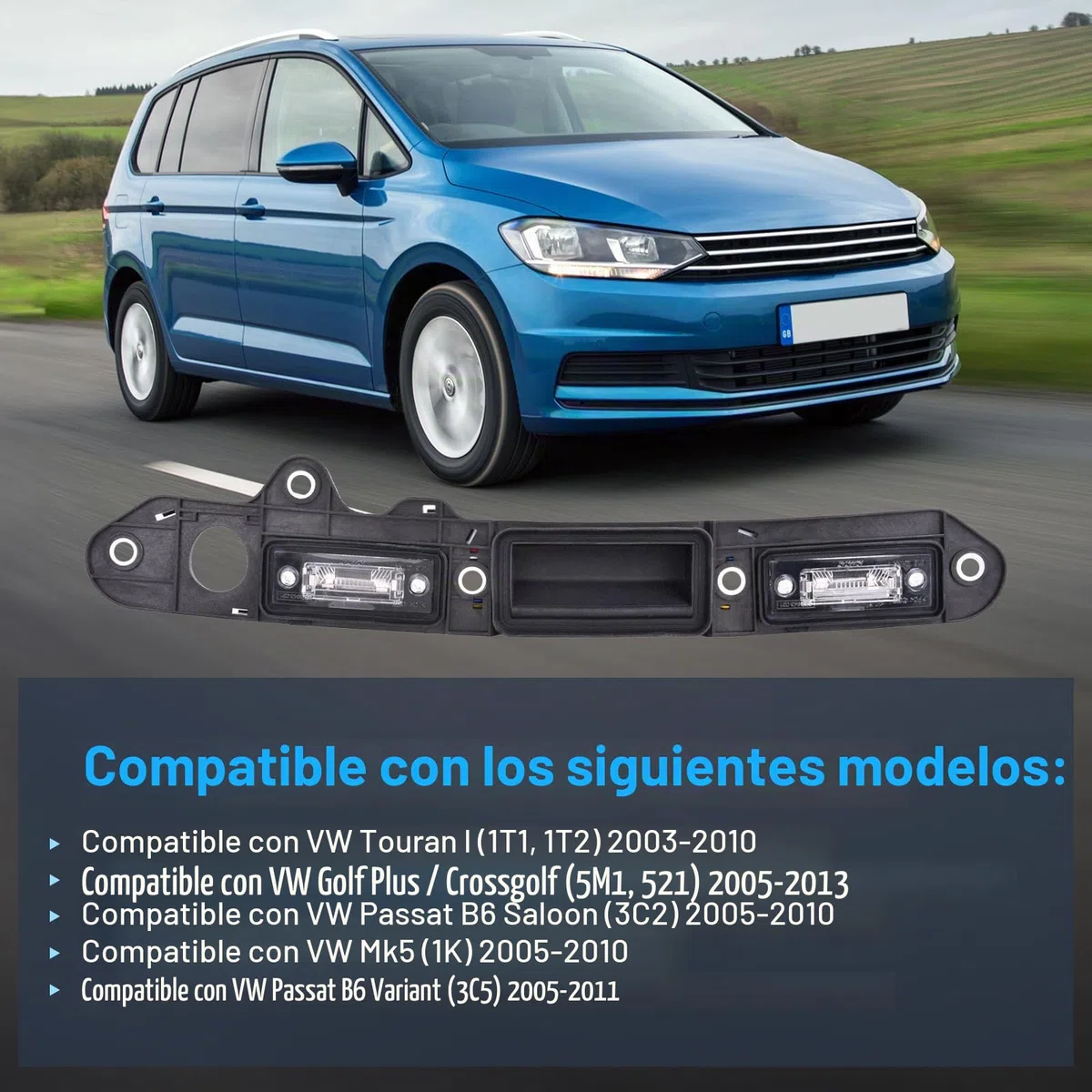 Tirador de puerta trasera para maletero, luz de matrícula, compatible con Go-lf V-W 1T0 827 574 A 1T0827574C 1T0827574L