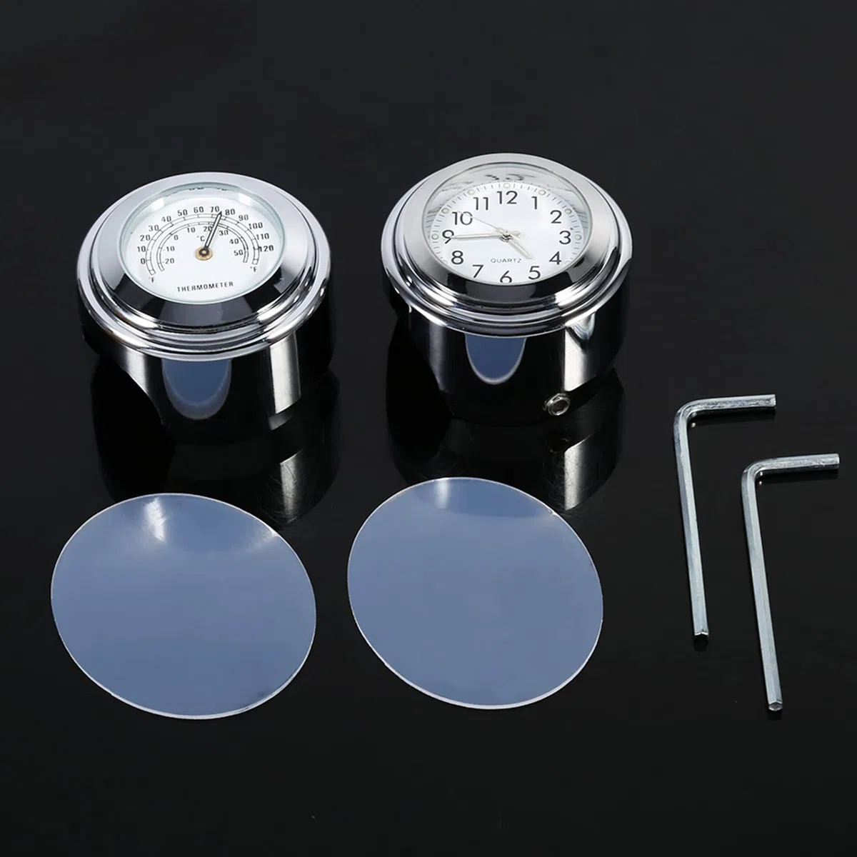 Tyenaza Reloj de Moto Manillar Universal, 1 Par 7/8 Pulgadas Relojes de Manillar de Motocicleta y Termómetro, Impermeable a Prueba de Polvo Universal Moto Cromo Reloj Temp, para Motocicletas(Blanco)