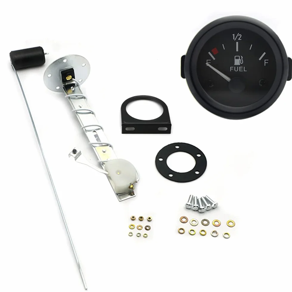 Medidor de combustible 2 pulgadas 52 mm Medidor de nivel de combustible universal para automóvil con sensor de combustible digital LED E-1/2-F Puntero de rango 12V para barco SUV