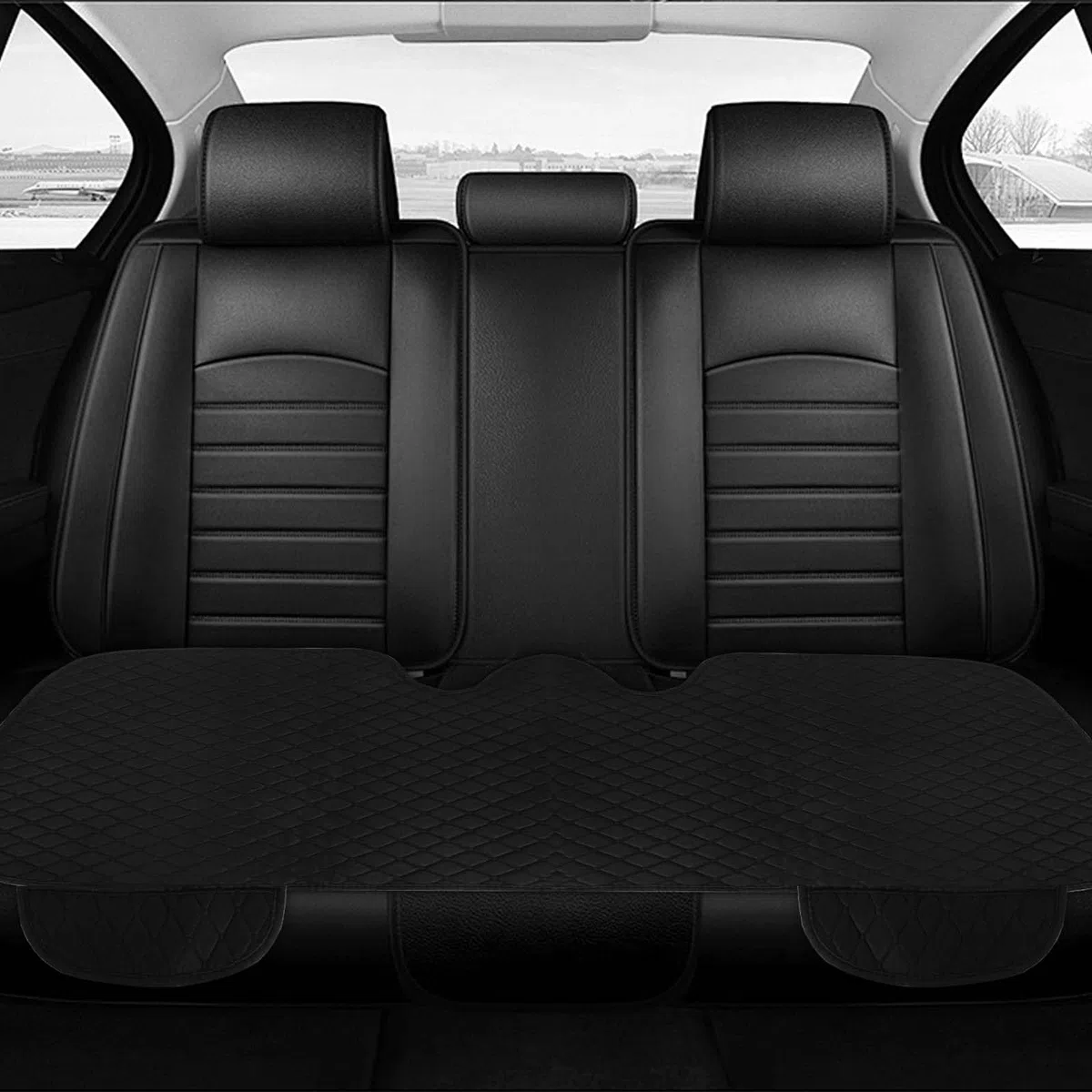 Cojín Asiento Coche Universal Cojin Coche Asiento Trasero 134 x 50 cm Antideslizante Suave Cojines Negro Funda para Asiento de Coche Transpirable Cojines para Asiento de Coche, Tractor, Oficina