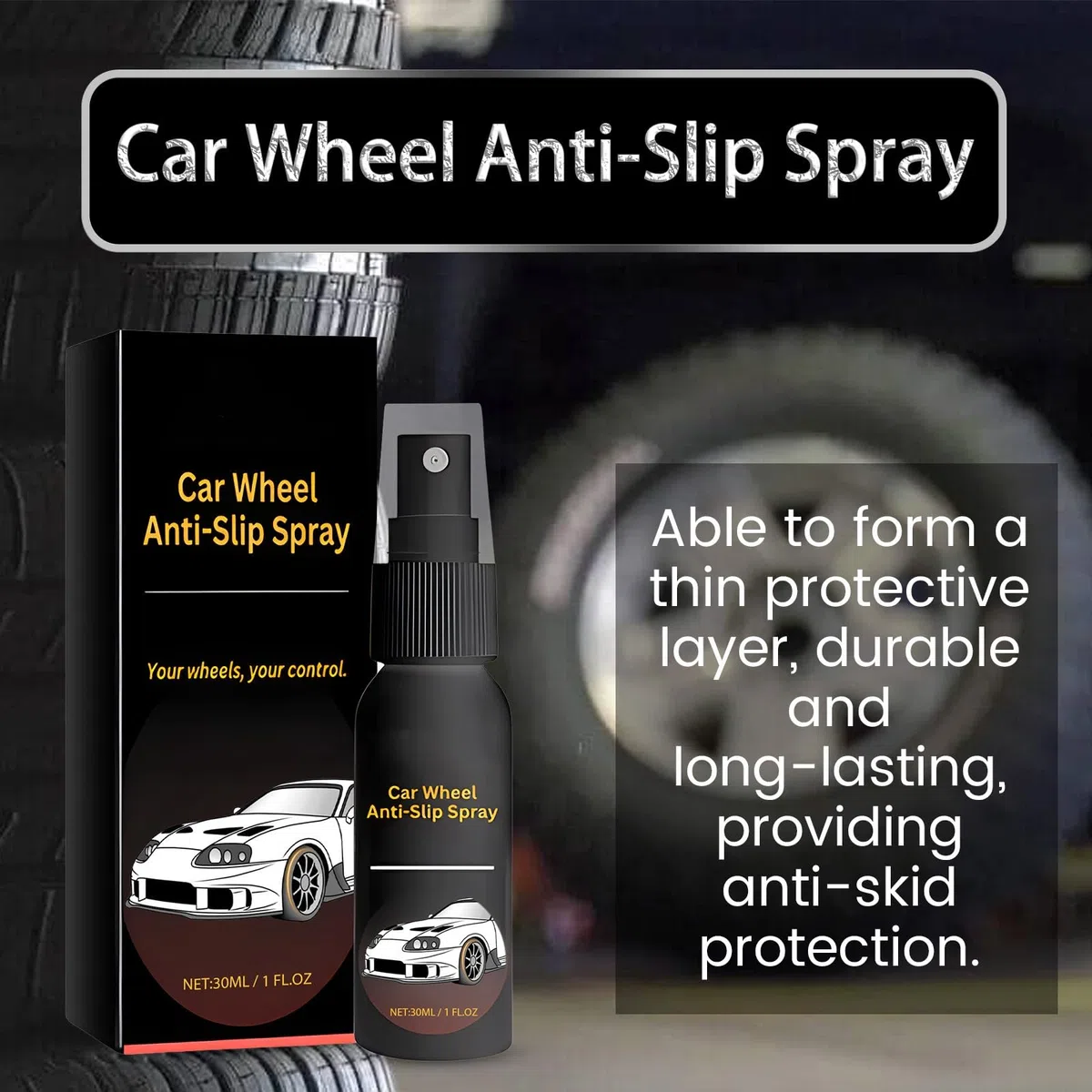 Spray antideslizante para ruedas de coche, spray antideslizante para ruedas de coche, limpiador de ruedas y neumáticos, spray antideslizante para limpieza de cubo de coche, spray antideslizante para