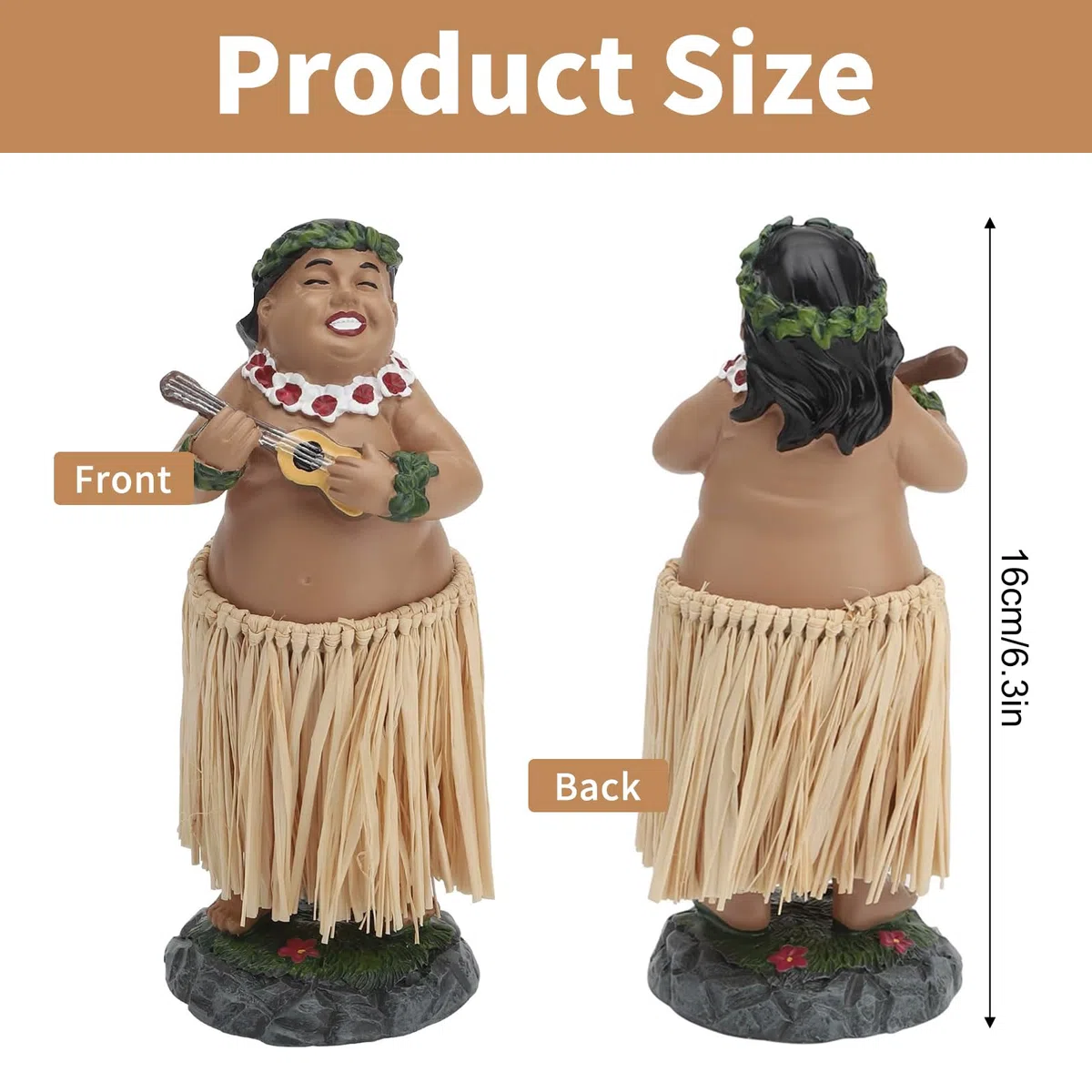 Muñeco Coche, Figura de Muñeca Hawaiana para Salpicadero, Hawaii Miniature Dashboard Hula Doll, Muñeca Hawaiana de Resina para Salpicadero para Coche, Escritorio, (Marrón Oscuro)