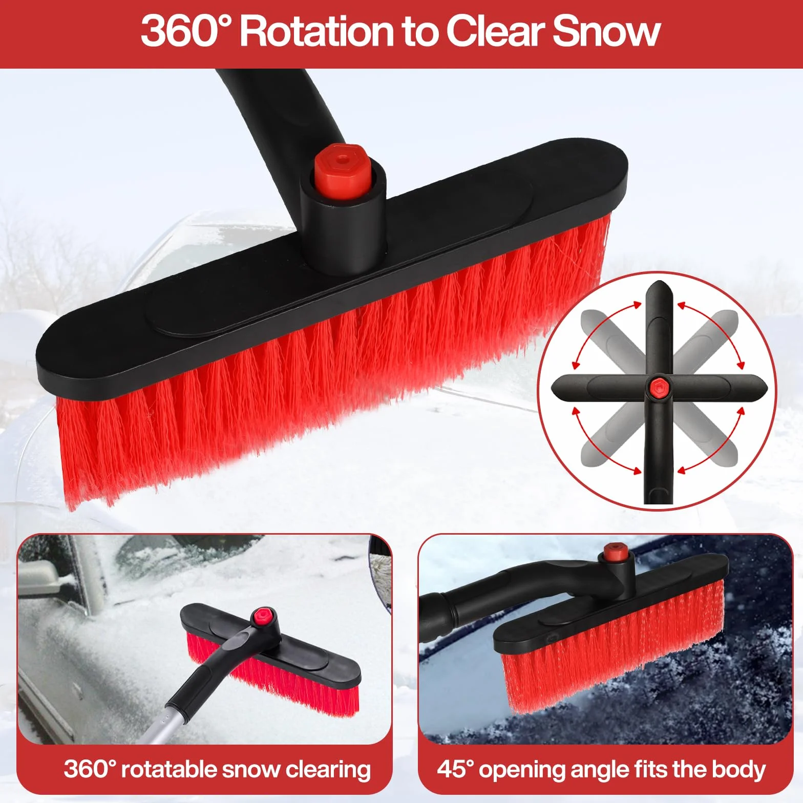 Rascador de Hielo para Coche con Escoba, 73cm Raspador de Nieve Retráctil y Desmontable, con Cabeza Giratoria 360 Grados, Rascador Hielo Parabrisas Coche para Coche Camión SUV