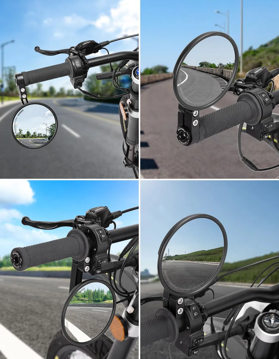 KEMIMOTO Retrovisores Moto CNC，Espejos Moto Homologados E24 con Giratorio 360°, 1 espejo Redondo de Extremo de Manillar, Compatible con la Mayoría de Moto, ATV y Scooters