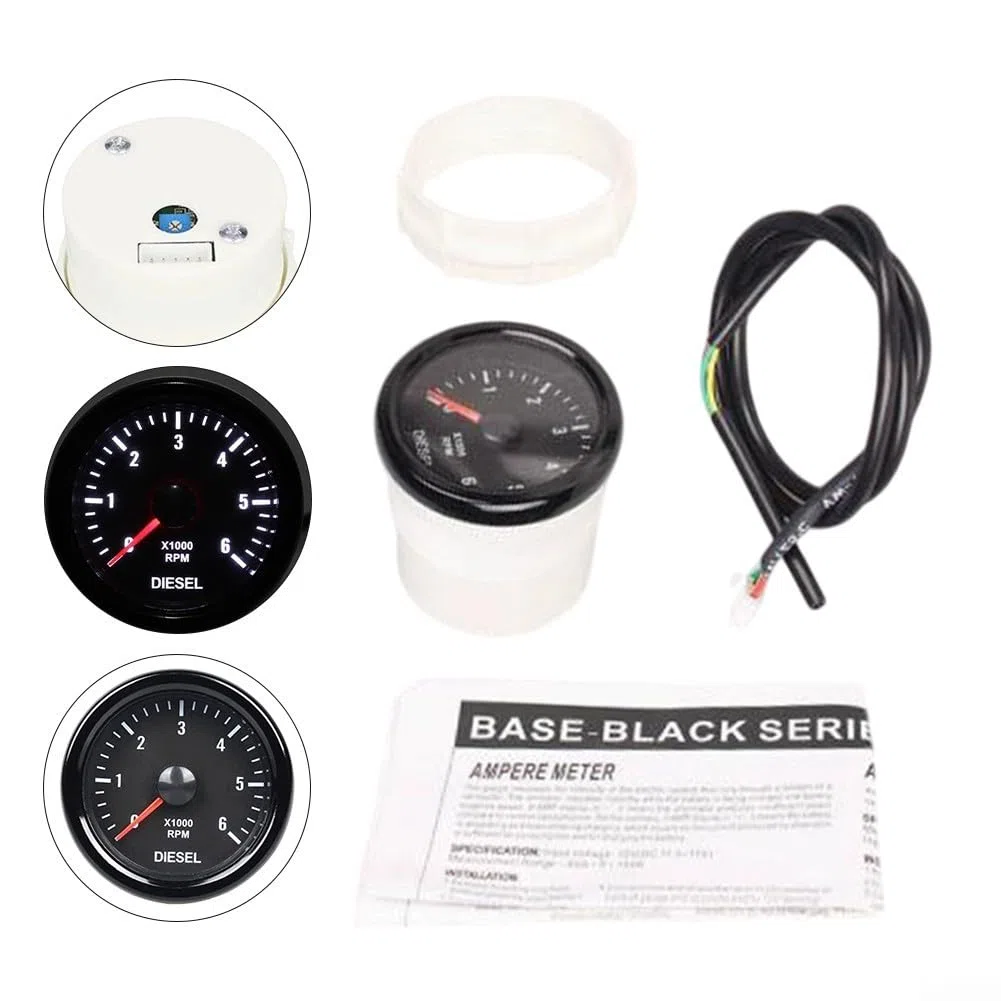 Medidor de tacómetro diésel de 12 V – Contador de revoluciones analógico blanco y negro para motores diésel
