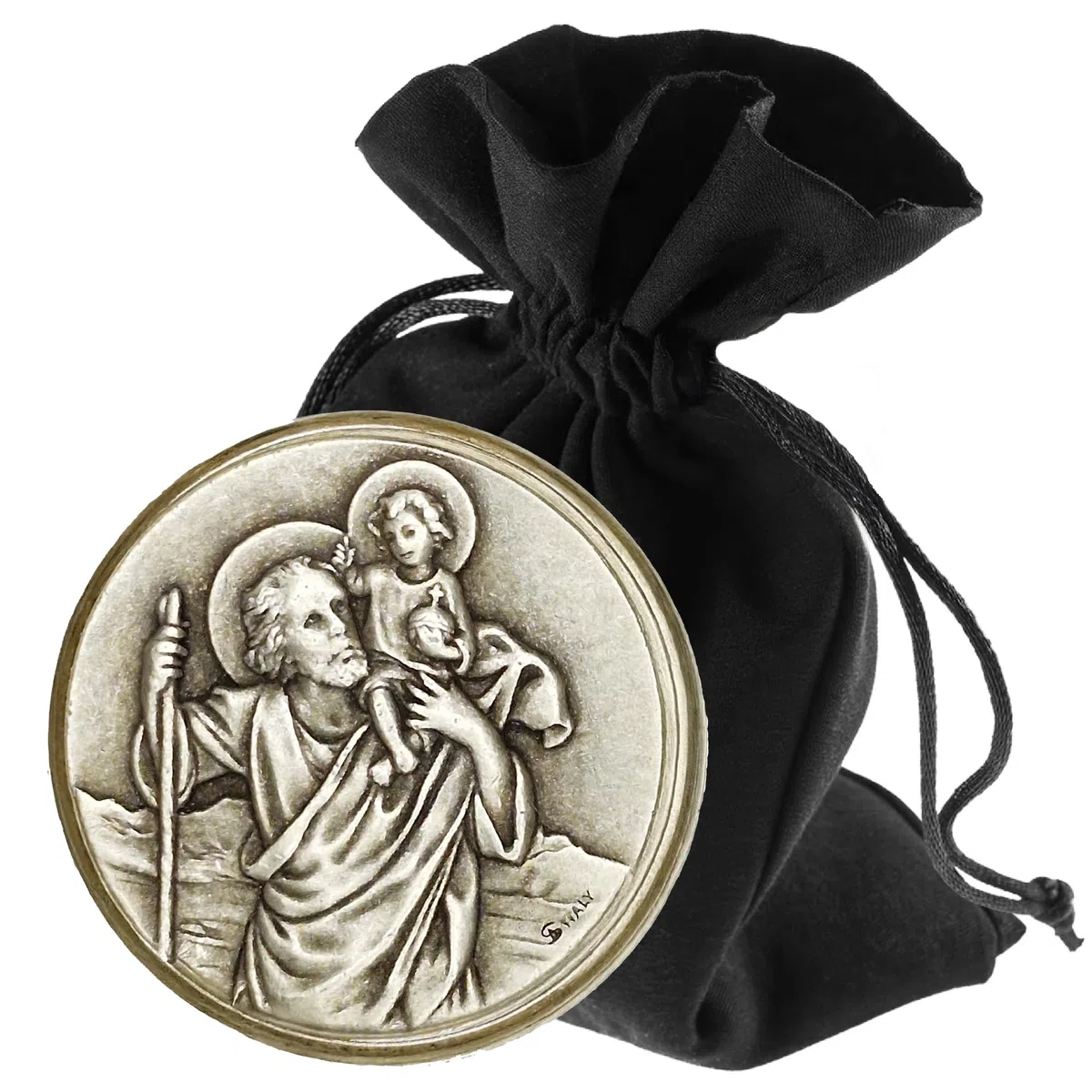 LUNEXUS Imán de Coche de San Cristóbal de 3,6 cm de diámetro, Placa de Coche de San Cristóbal - Bendito - patrón de los automovilistas - Colgante de Coche de San Cristóbal - Ángel de la Guarda - Auto
