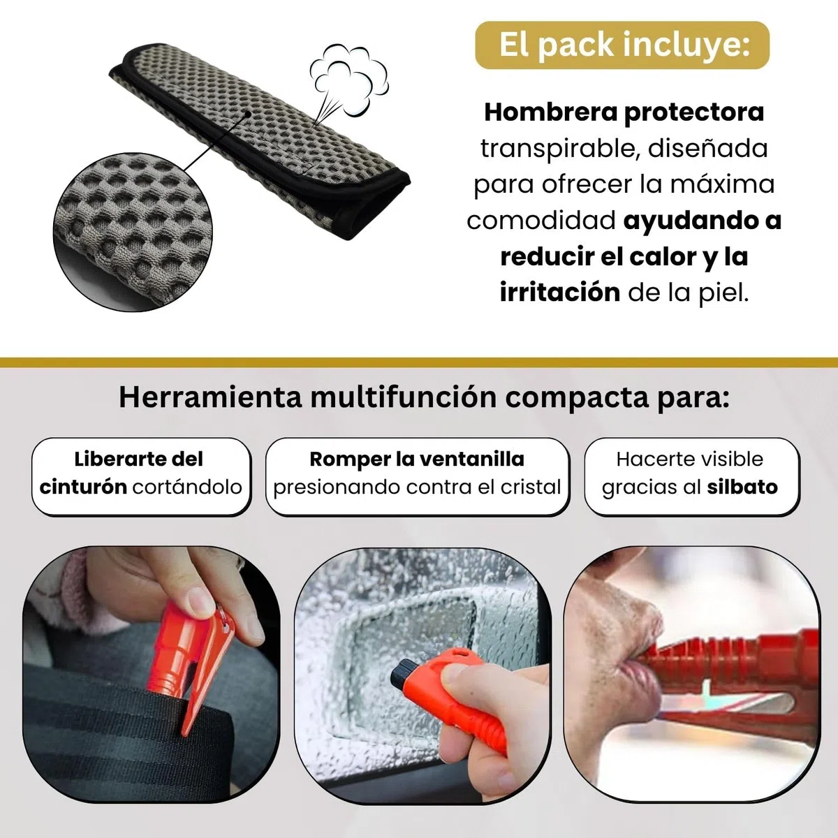 Adaptador de Cinturón Embarazada Coche Homologado | Accesorio Seguro con Hebilla Metálica | Incluye Hombrera Acolchada + Herramienta Multifunción + QR con Guías | Regalo Ideal para Premamás