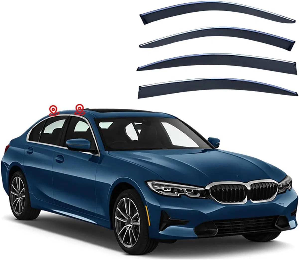 4 Piezas Deflectores de Viento Coche, para BMW 3 Series i MK7-G20 2020+ Ventana Lateral Viseras Solares Deflectores de Aire Accesorios,A