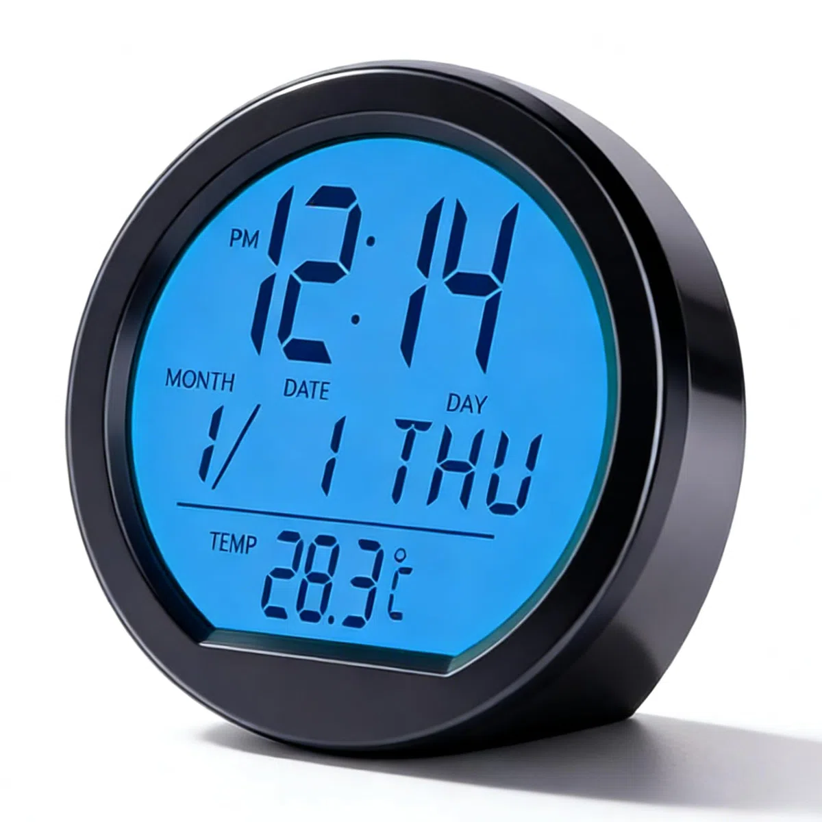 Digital Reloj Termómetro Para Coche, Reloj Digital Para Salpicadero De Coche Con Termómetro Y Calendario, Energía Solar Redondo Reloj Pantalla Tiempo/Fecha/Temperatura Para Coches Universales