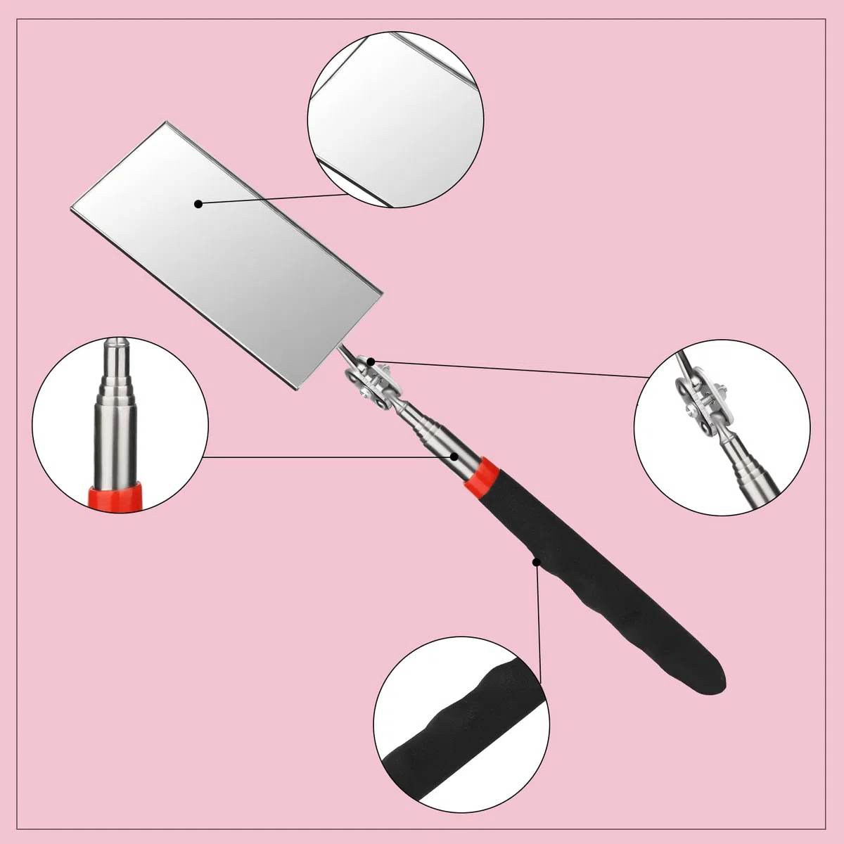 SAVITA 3 Piezas Espejo de Inspección Telescópico, Retráctiles Kit de Espejos de Inspección Herramienta de Observación para Inspeccionar Vehículos Observación de Pestañas Cavidad Oral (Cuadrada, Redond