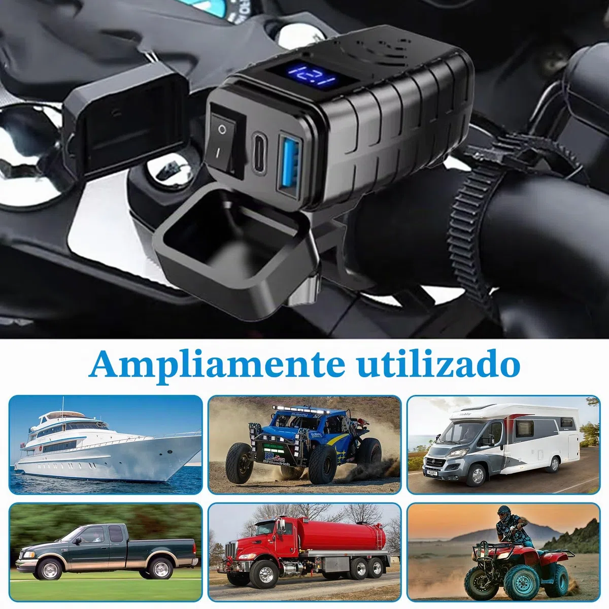 Idota - Enchufe USB impermeable para moto con interruptor de encendido/apagado y cable de carga rápida tipo C Multi USB para moto y autocaravanas