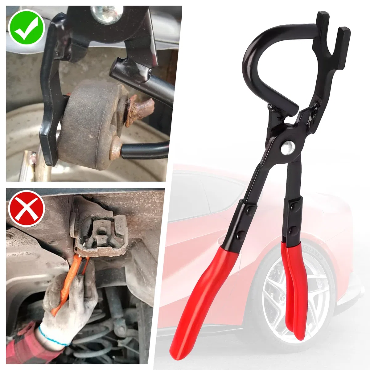 Juego de herramientas para quitar el tubo de escape, 2 piezas de 4 orificios de goma para escape y alicates de extracción universales para coches y camiones