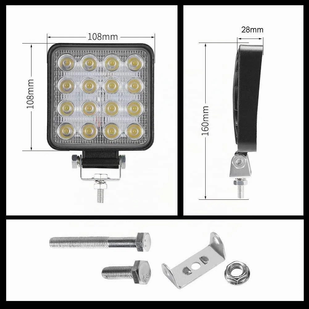 2 X 48W Faro Trabajo LED Focos de Coche 12V 24V Square Faros Led Tractor 3,500LM 6000K IP67 Impermeable Off-road Foco de Trabajo LED para Moto ATV SUV Tractor Camión Barco