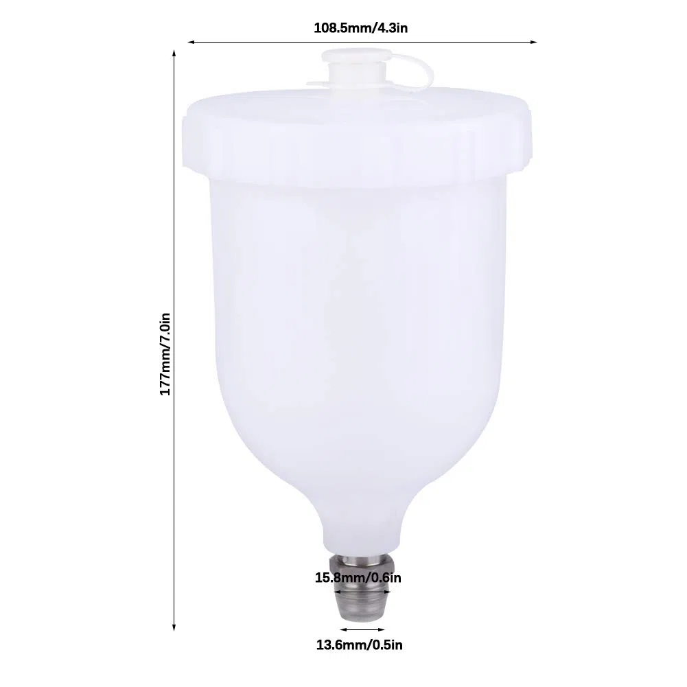 Devilbiss para GTI Cup Devilbiss Cup Plástico Blanco 600Ml Pistola de Pulverización Olla Alimentación por Gravedad Vaso de Pintura de Plástico para D Evilbiss para GTI T Ekna Pro