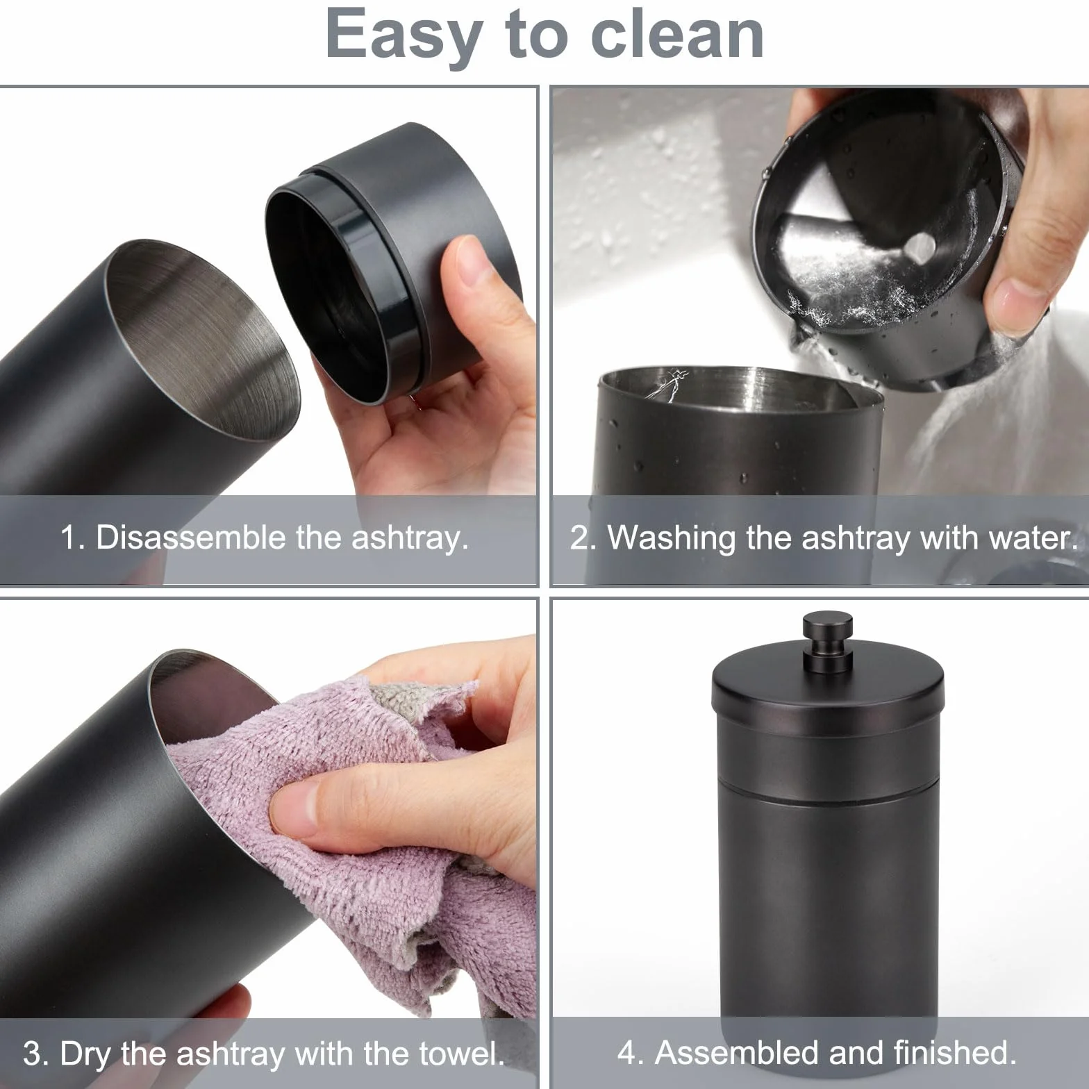 Cenicero Exterior de Acero Inoxidable, Ceniceros Antiolor con Tapa a Prueba de Viento Windproof Ashtray Outdoor para Jardin Oficina Balcón Coche Sala de Estar, Negro