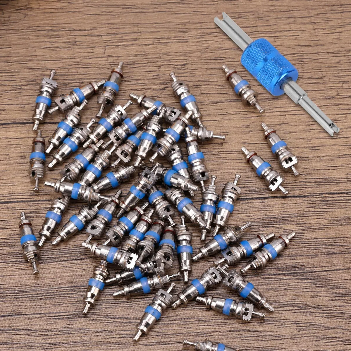 50uds Núcleo Válvula Aire Acondicionado, Repuestos Núcleo de Válvula Premium con Herramienta Extracción Accesorios Prácticos para Aire Acondicionado para R410/R32/R22 Refrigerante