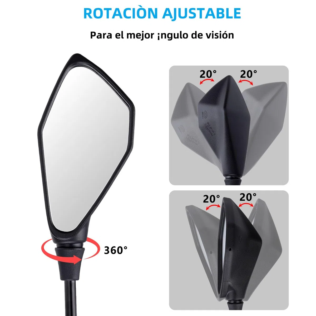 Espejos Retrovisores Moto Homologados E57, 1 Par Espejos Moto Laterales Rotación, EspejosMoto M10 para Scooter ATV Moped Motocicletas Roller