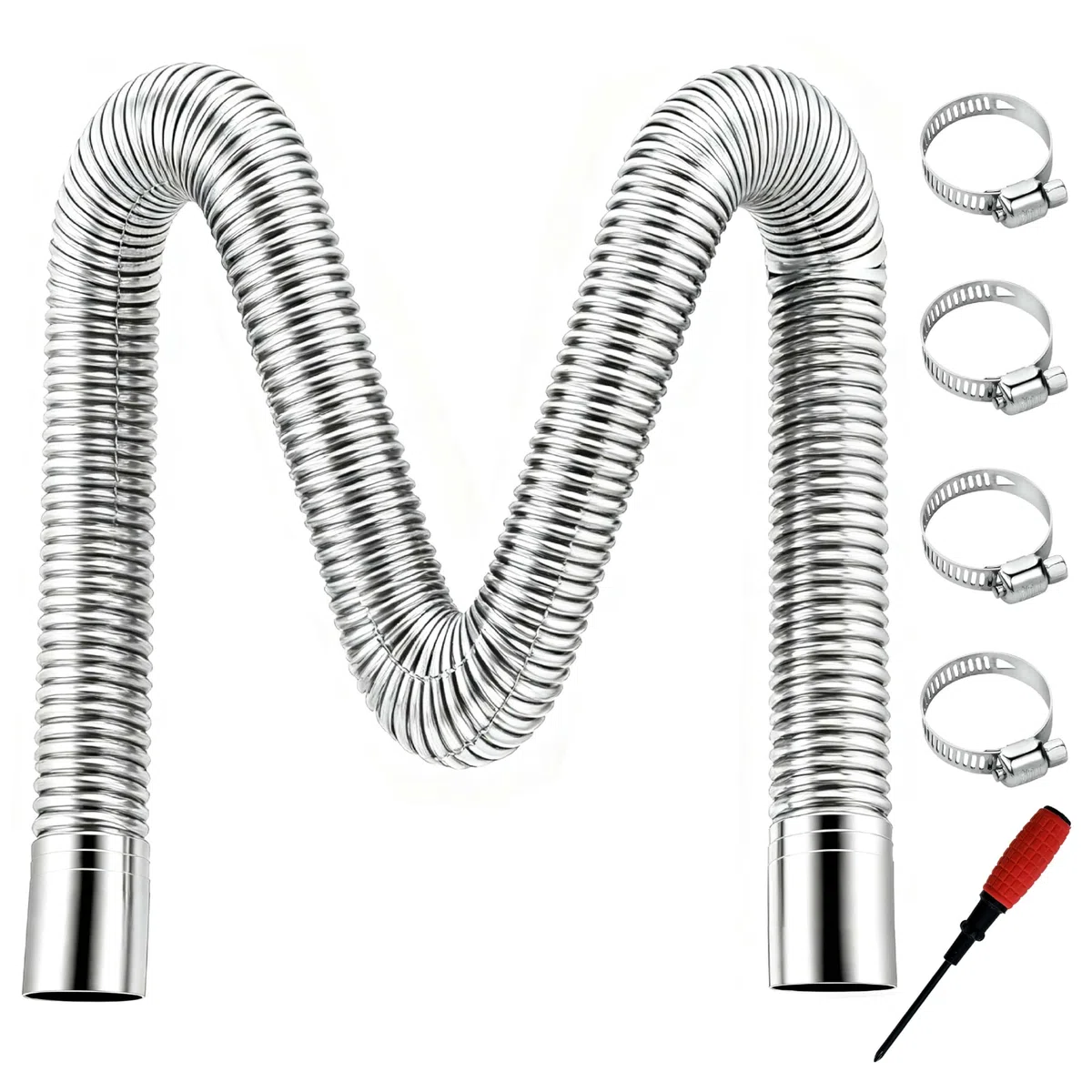 Tubo de escape de 200cm, Tubo de escape flexible portátil de 25mm en acero inoxidable, con 4 pinzas de acero inoxidable y herramienta de montaje práctica, para Calefacción de coche diesel