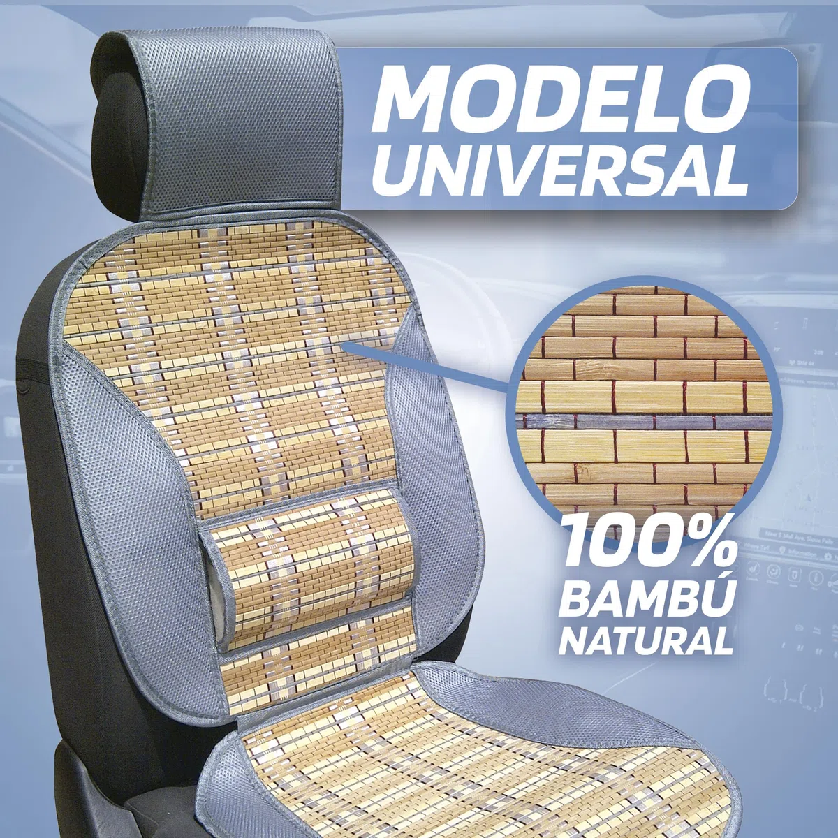 Sumex P303006 Respaldo Bambú Ipanema Natural para Asiento de Coche Soporte Lumbar Ergonómico, Máximo Confort para Viajes Largos y Muchas Horas al Volante