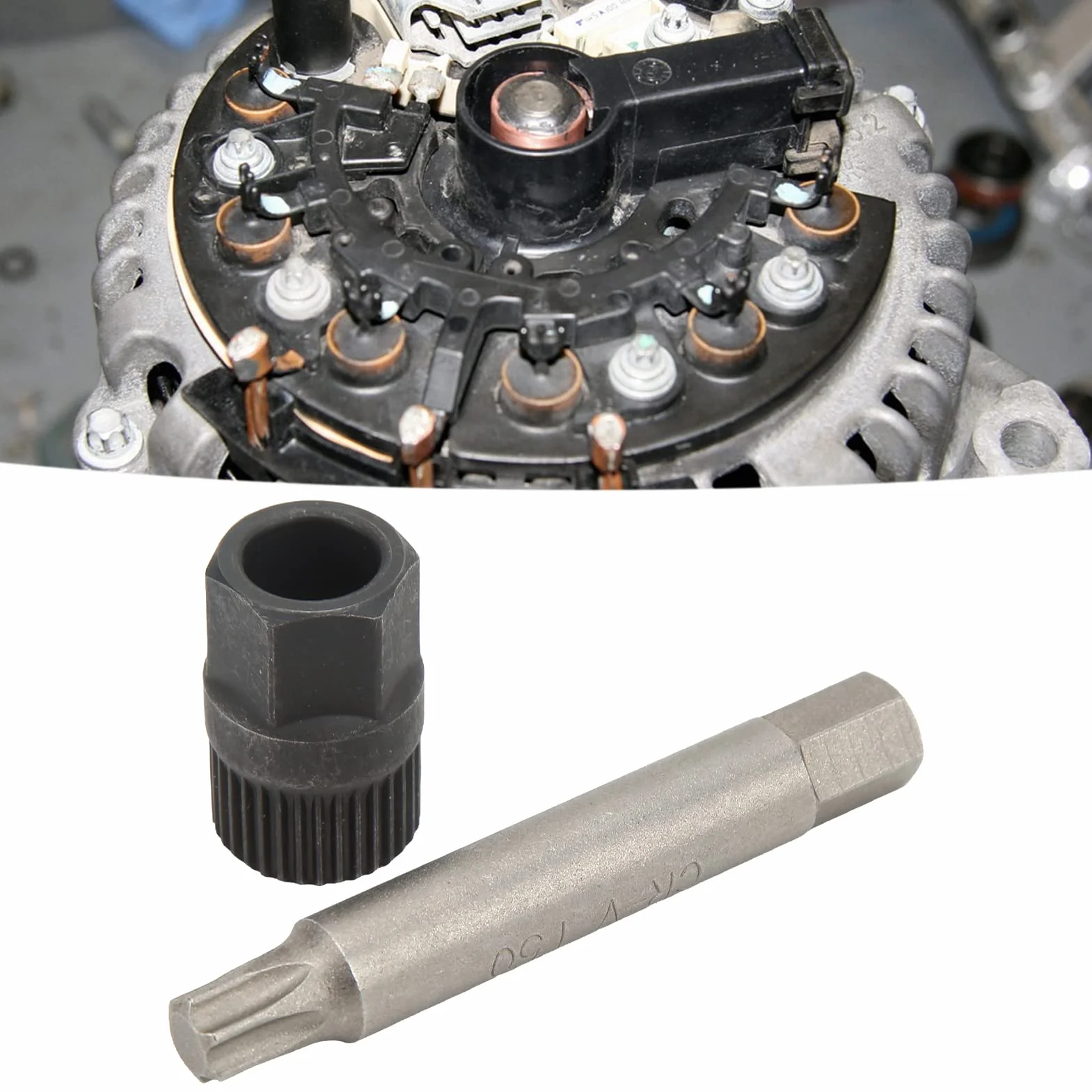 Kit de Polea de Alternador y Herramienta de Reparación, Kit de Llave de Polea de Alternador 33 Dientes Spline Socket Broca Extractor Herramienta de Repuesto para Alternadores
