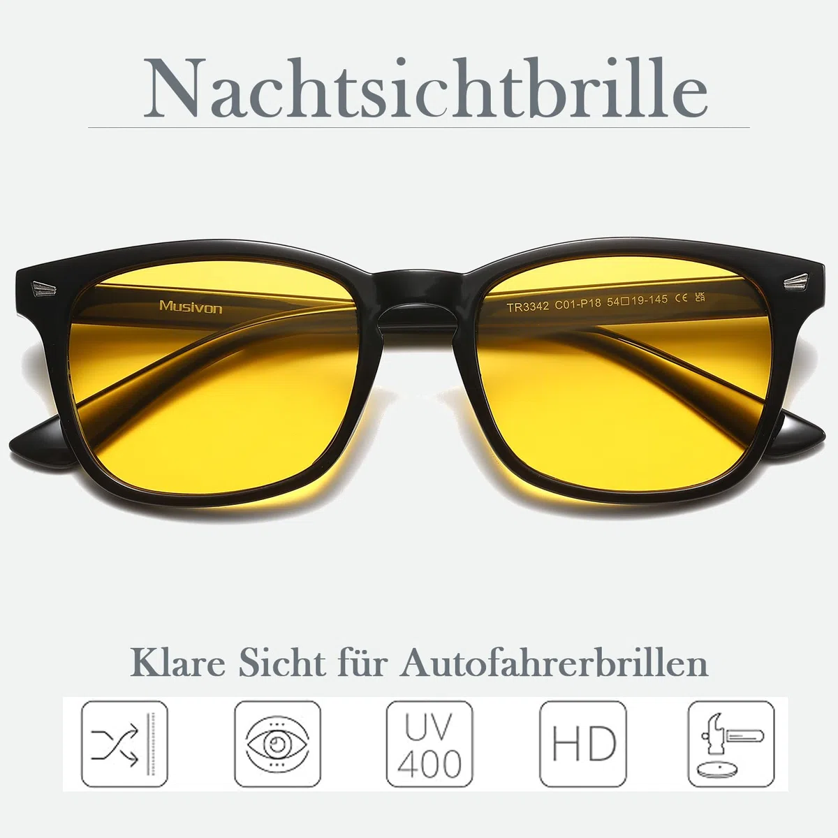 Gafas de visión nocturna para hombre y mujer, gafas de conducción nocturna para conducir, gafas amarillas, Negro